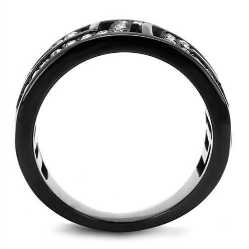 IP Light Black Stainless Steel Ring with Top Grade Crystal in Clear