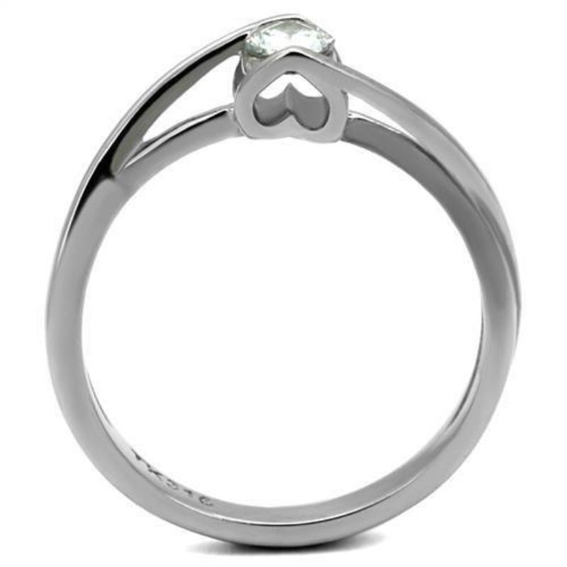 High polished (no plating) Stainless Steel Ring with AAA Grade CZ in Clear
