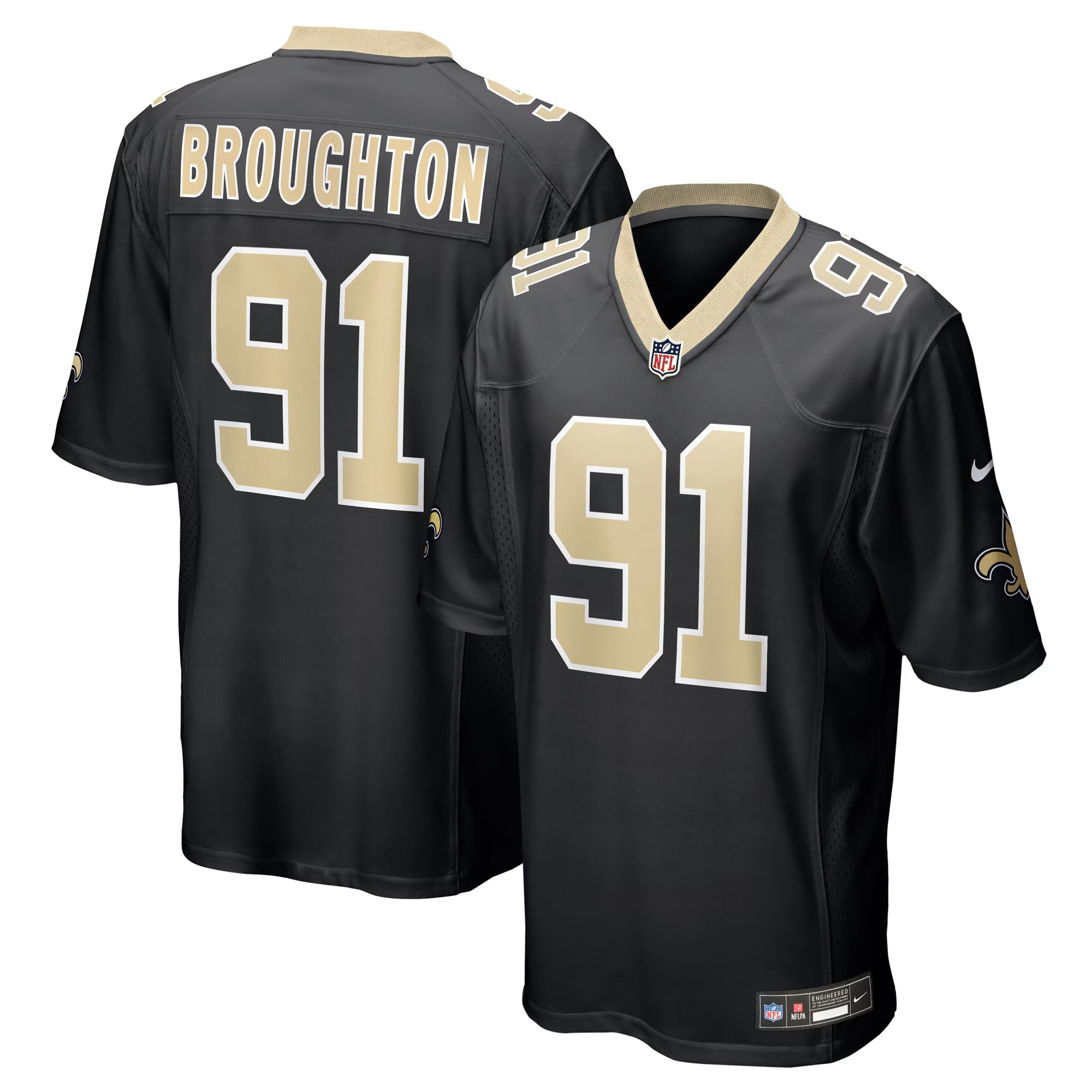 New Orleans Saints Vernon Broughton Black Team Game Jersey