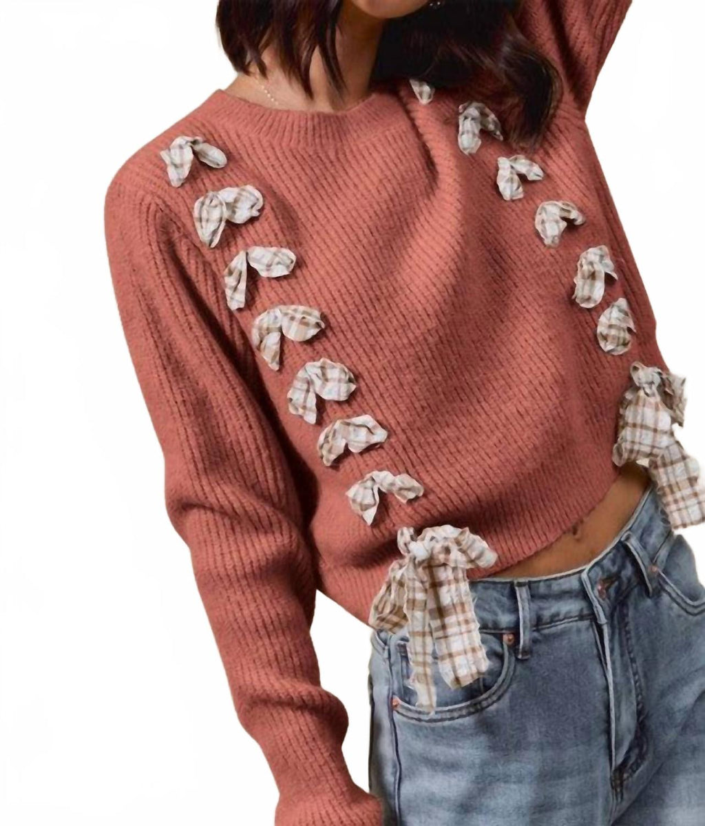 Plaid Bow Sweater In Rust
