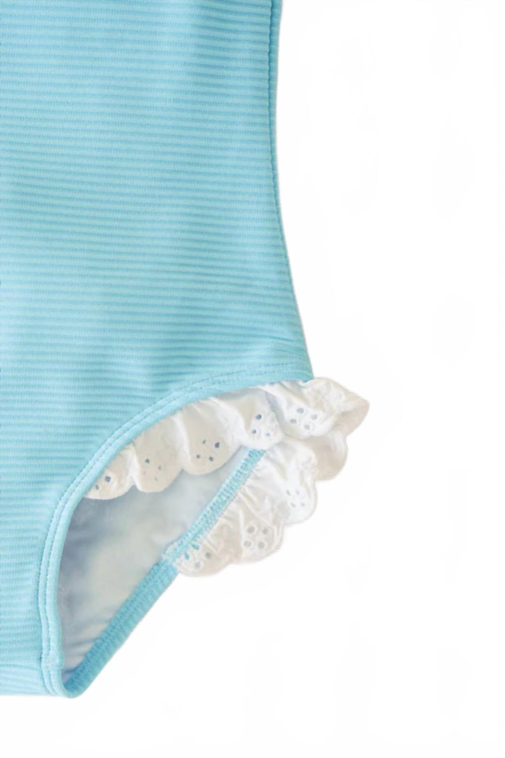Girl's Sleeveless Sarasota Surf Swimsuit In Belhaven Blue With Worth Avenue White