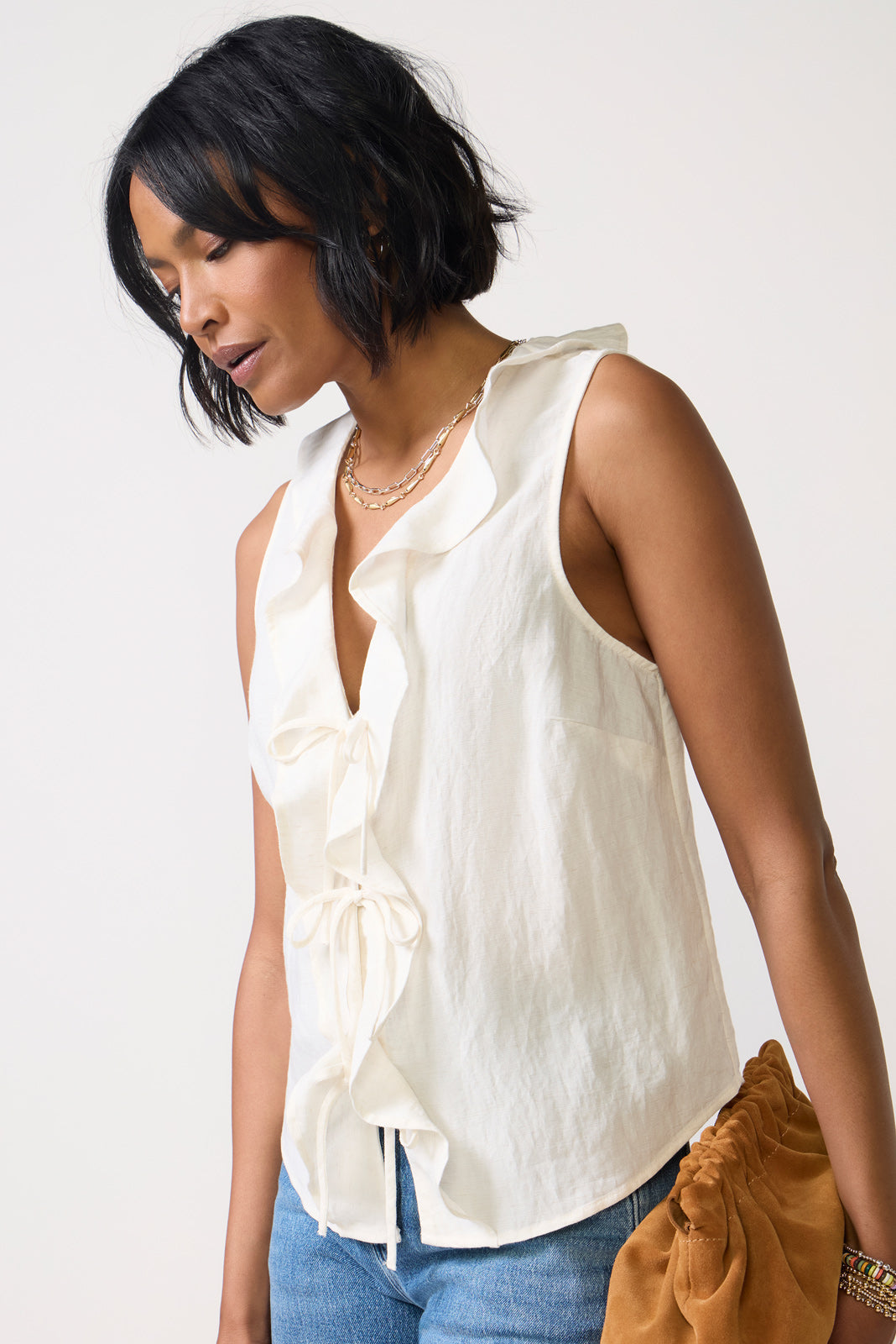 Women's Tie Front Ruffle Tank Top