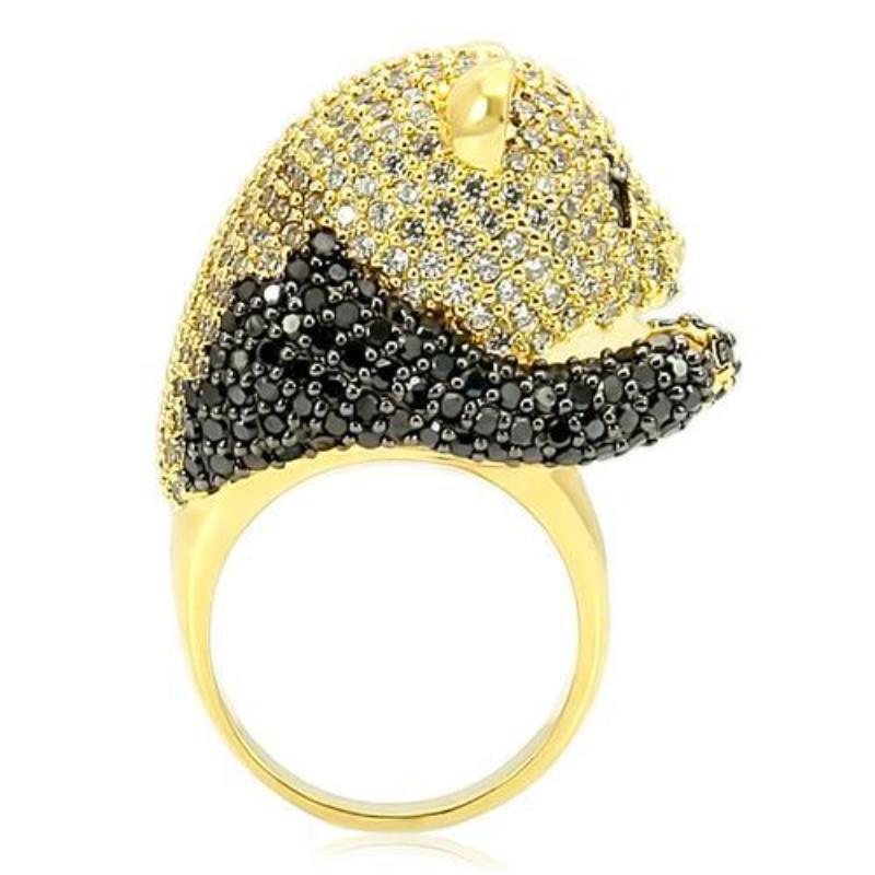 Gold+Ruthenium Brass Ring with AAA Grade CZ in Jet