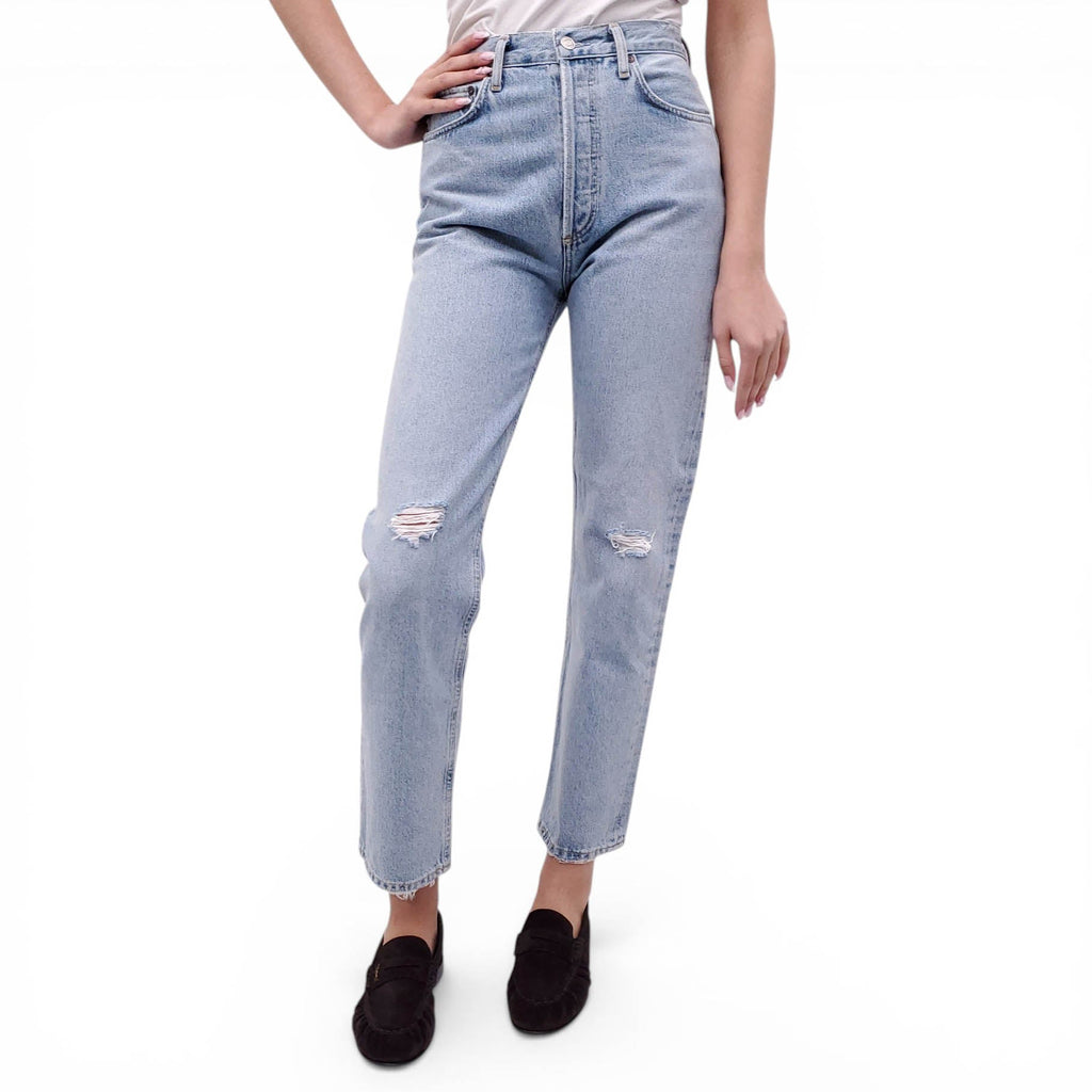 AGOLDE LIGHT WASH '90'S' LIGHTLY DISTRESSED STRAIGHT LEG JEANS - SIZE 26