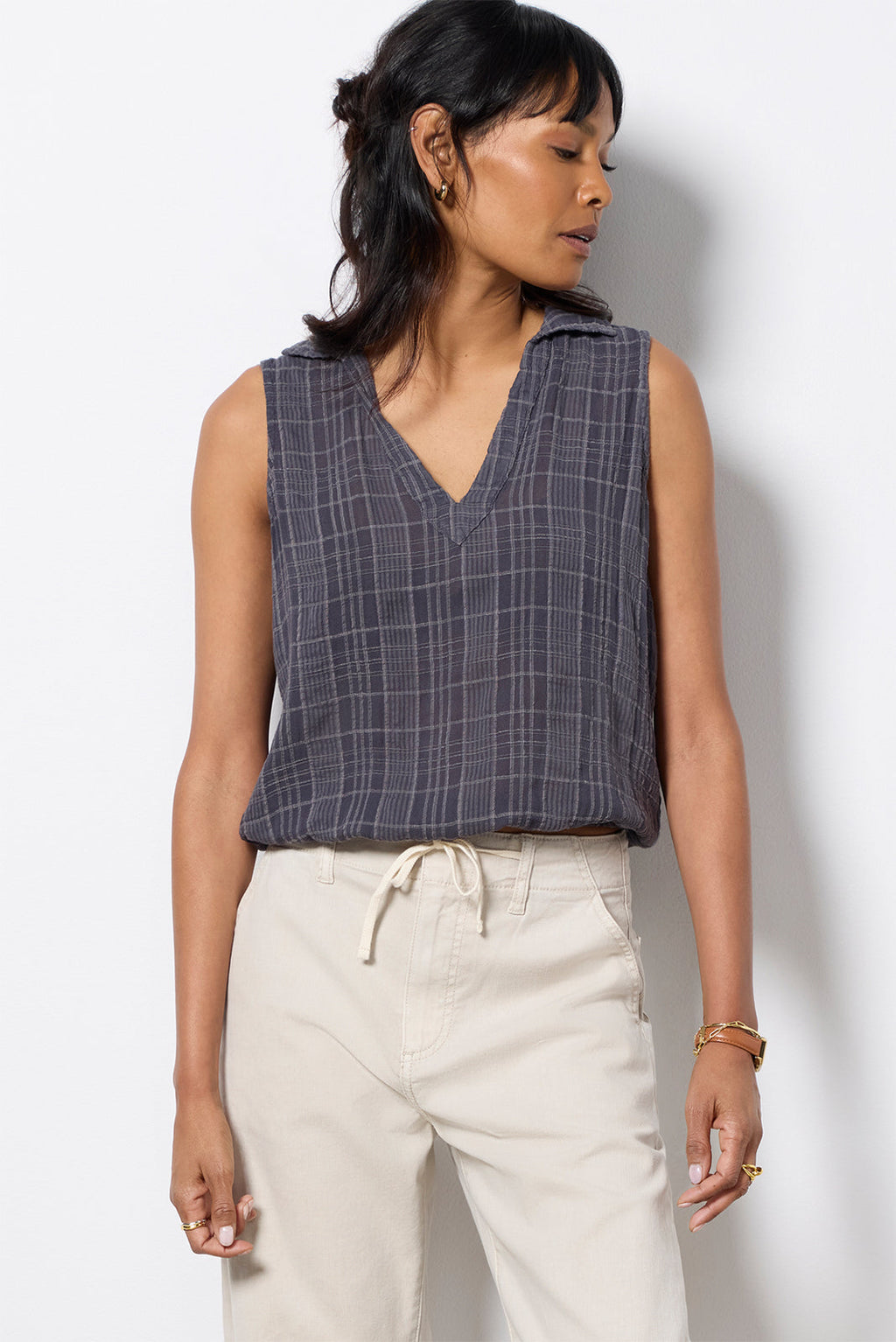 Women's Textured Collar Tank Top