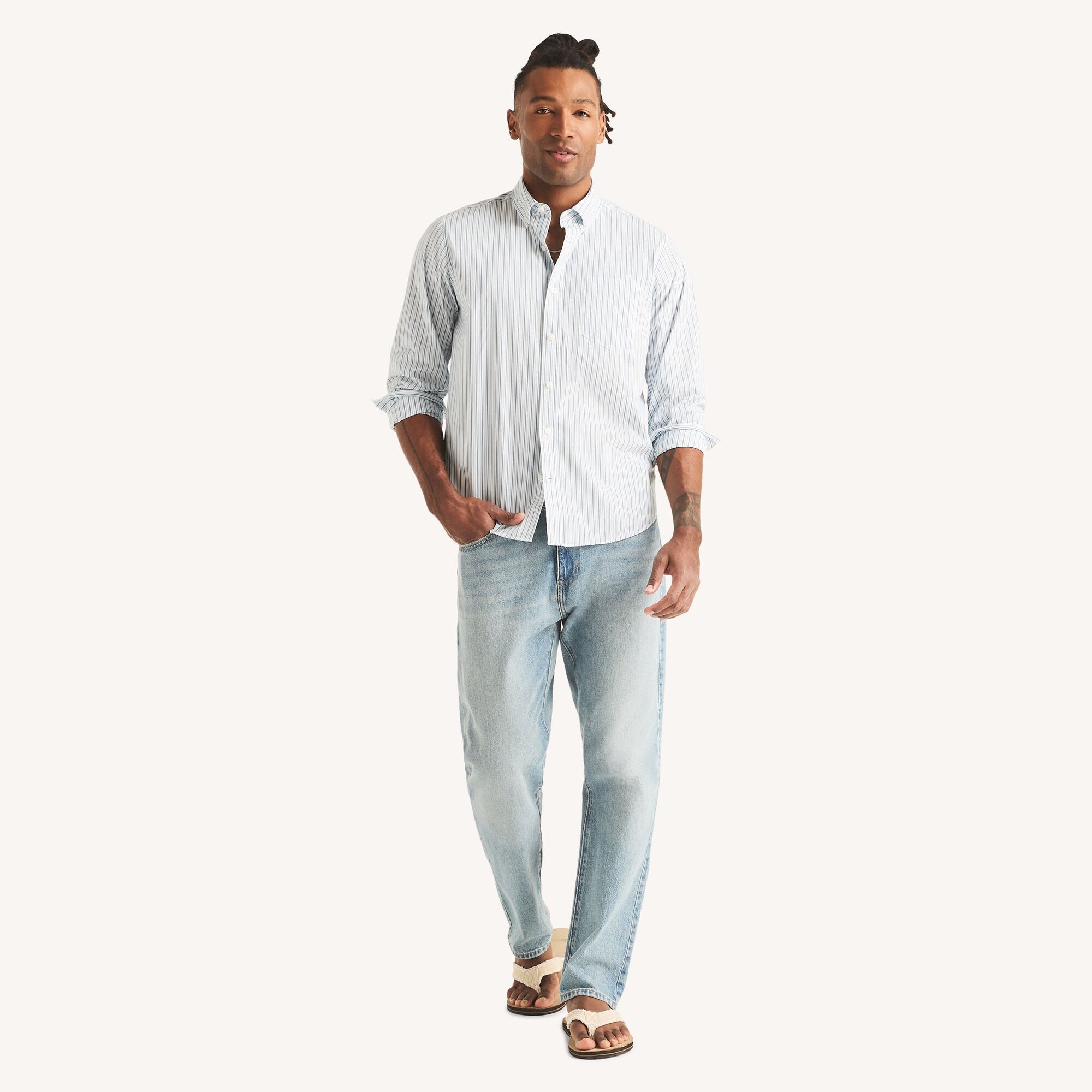 Nautica Mens Classic Fit Wrinkle-Resistant Striped Shirt