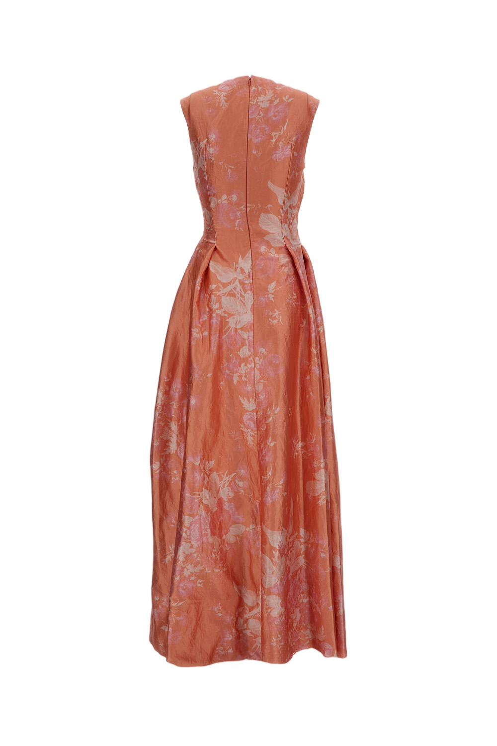 Pink Floral Print Satin Hourglass Gown
