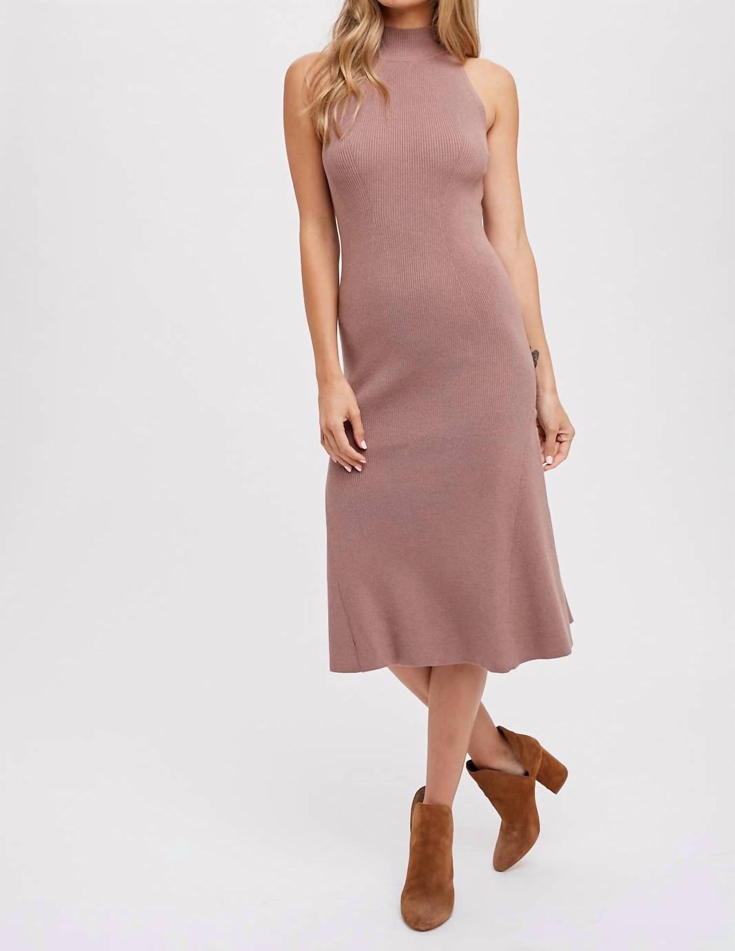 Mock Neck Sleeveless Midi Dress In Coffee