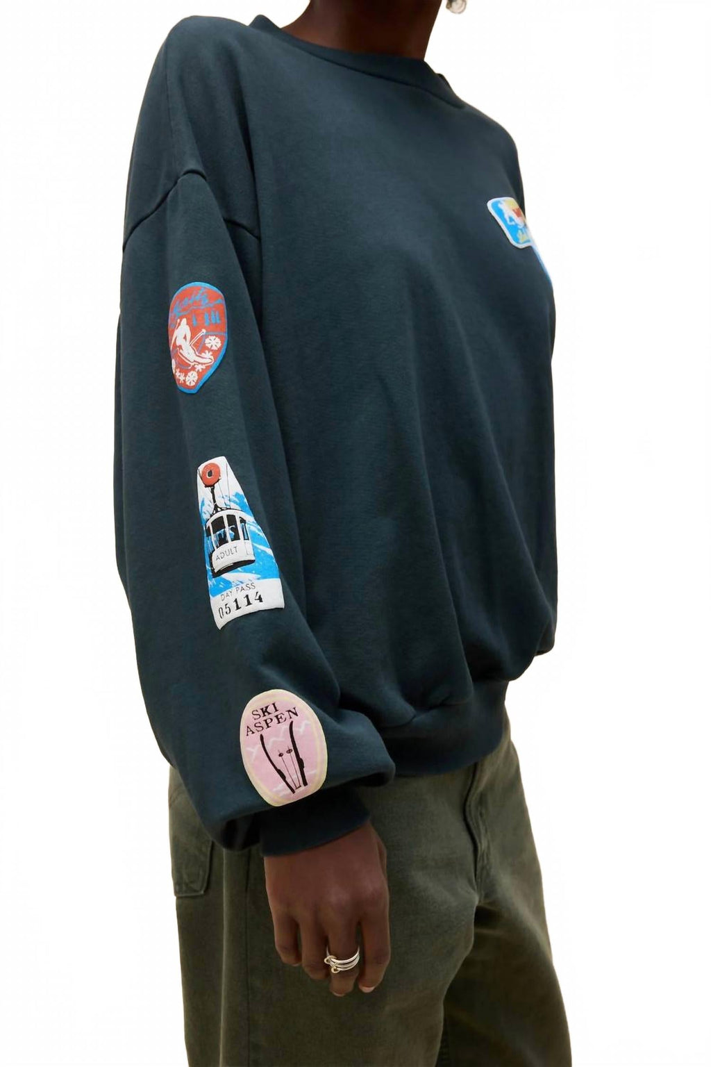 Ski Pass & Patch Oversized Sweatshirt In Green