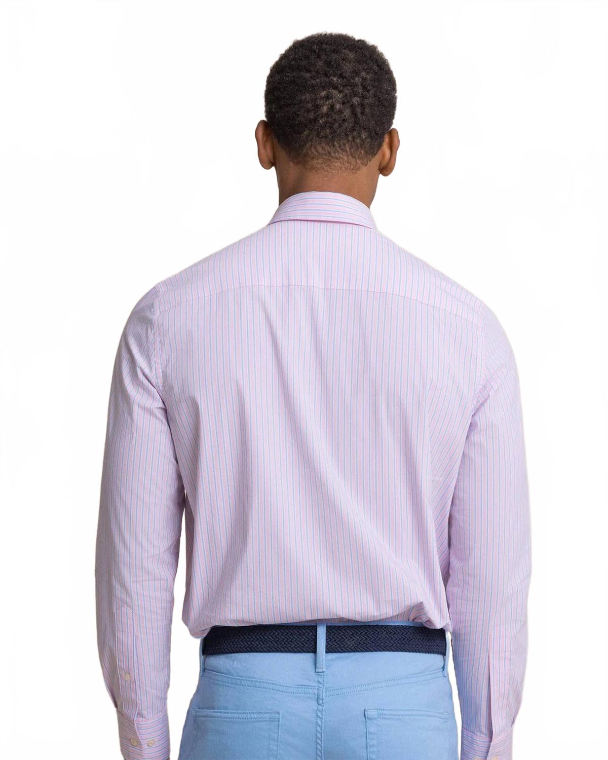 Amelia Island Stripe Charleston Sport Shirt In Sea Pink