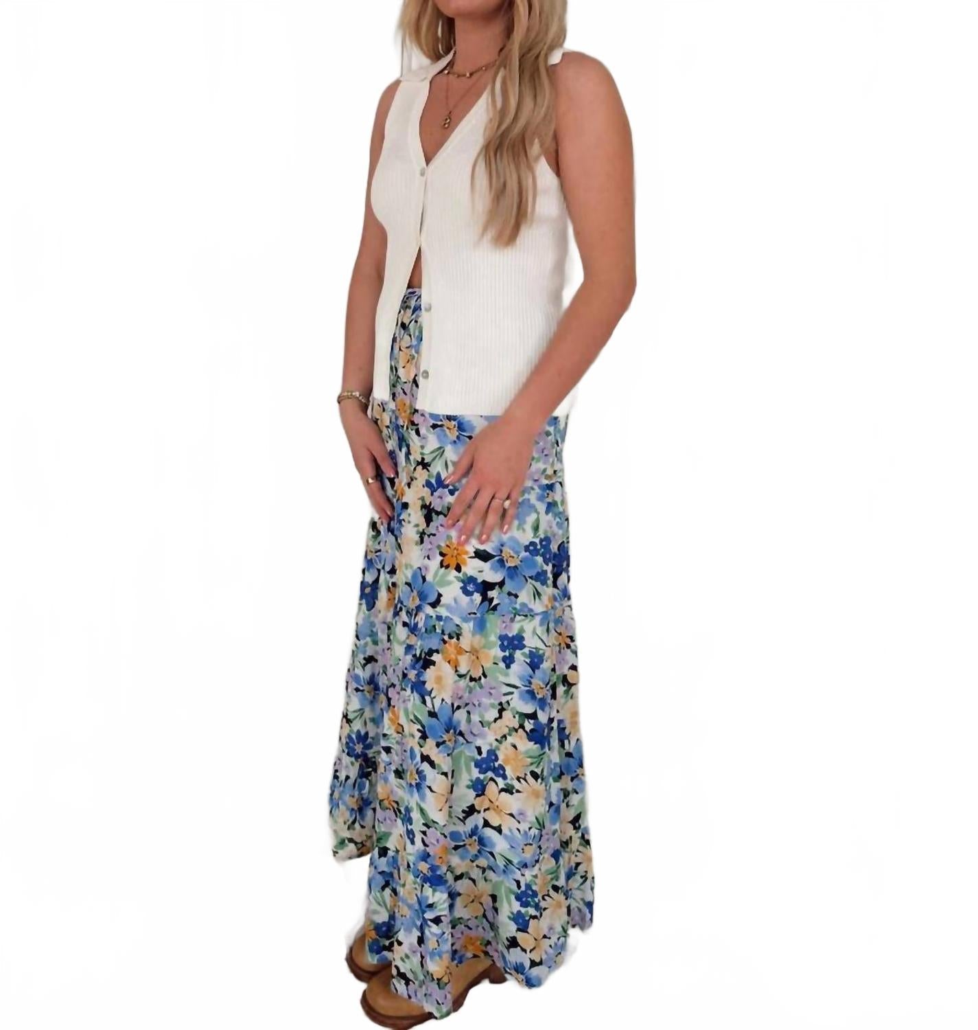Lotus Maxi Skirt In Printed Vista Blue