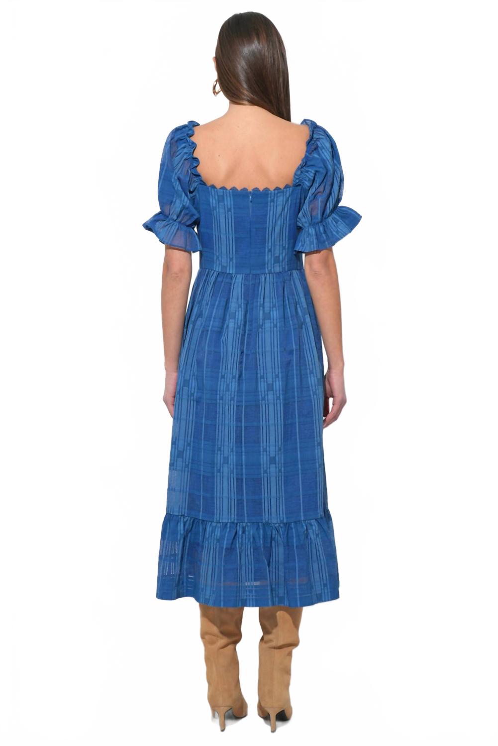 Betsey Puff Sleeve Jacquard Striped Maxi Dress In Marine Blue