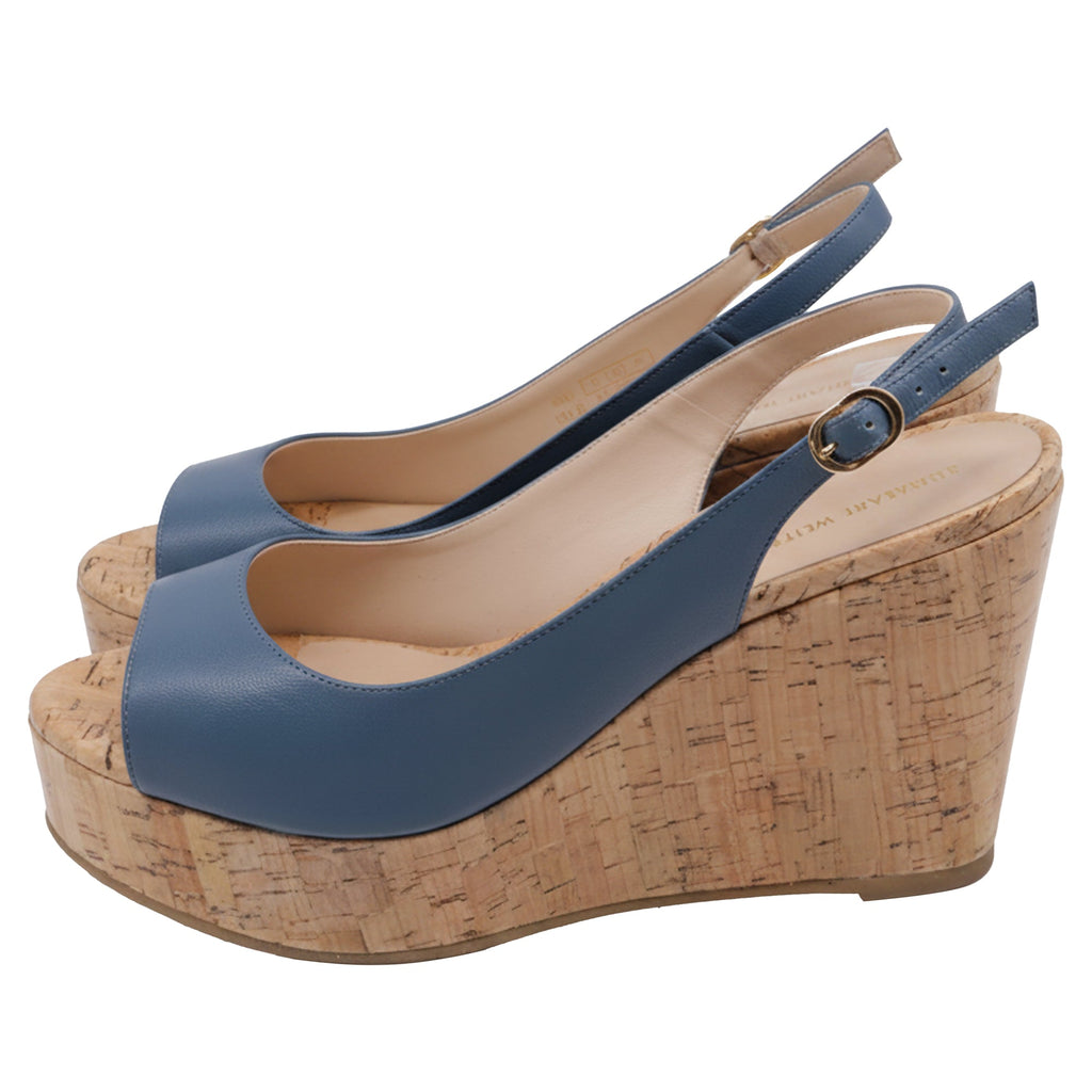Stuart Weitzman Riveria Slingback Wedge Sandal In Blue Leather