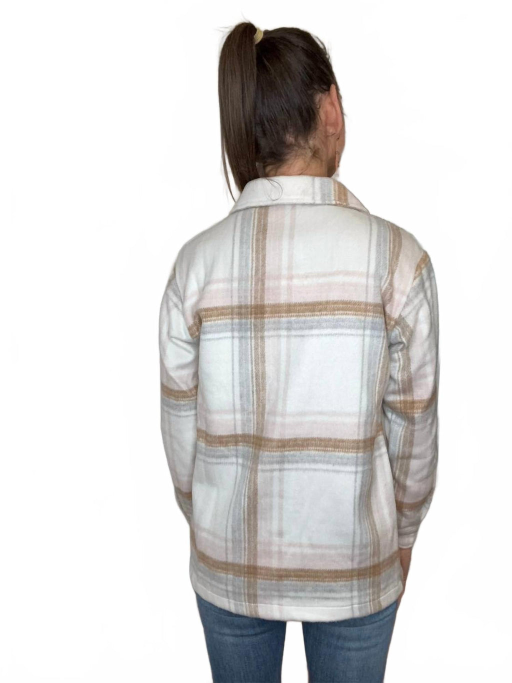 Norah Plaid Shacket In Blush