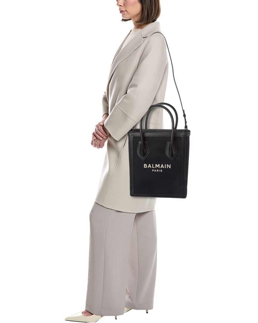 Balmain Logo Canvas & Leather Tote