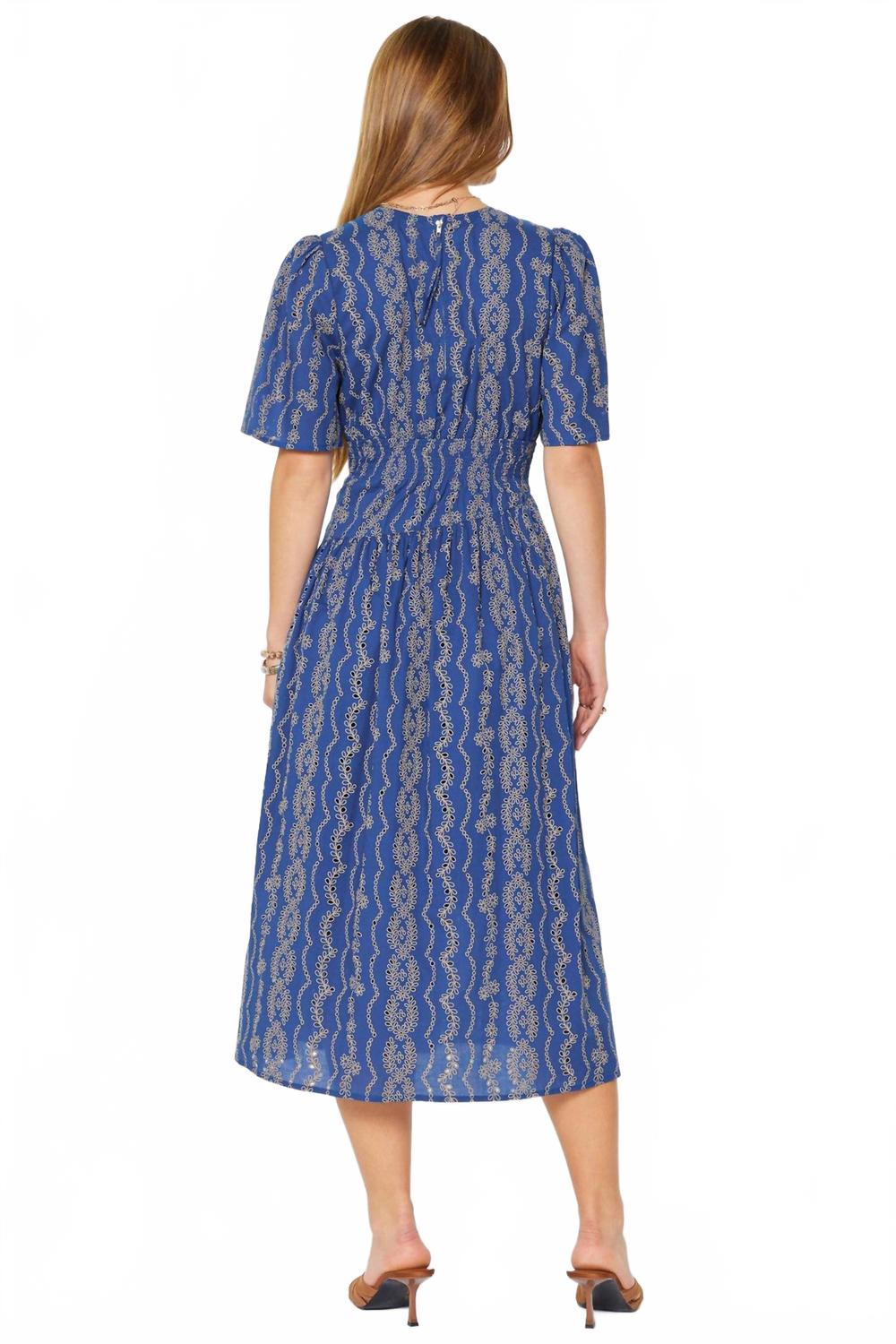 Embroidered Half Sleeve Maxi Dress In Blue