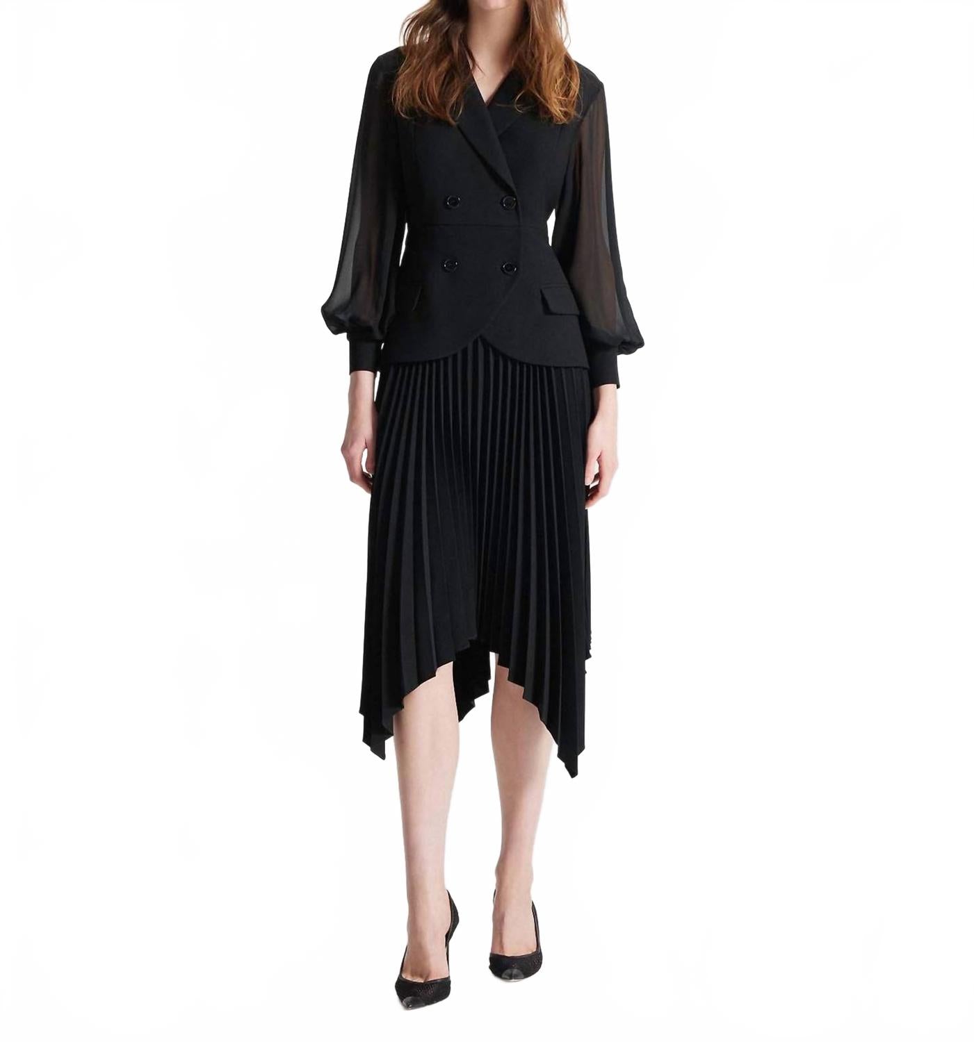 Atlas Pleated Dress In Black
