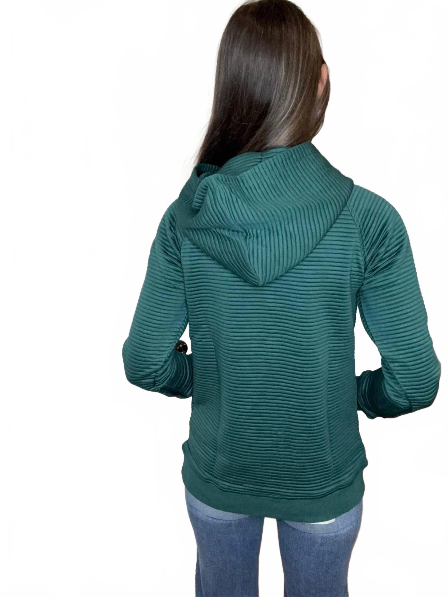 Tatum Textured Pullover Hooded Sweatshirt In Spruce Green