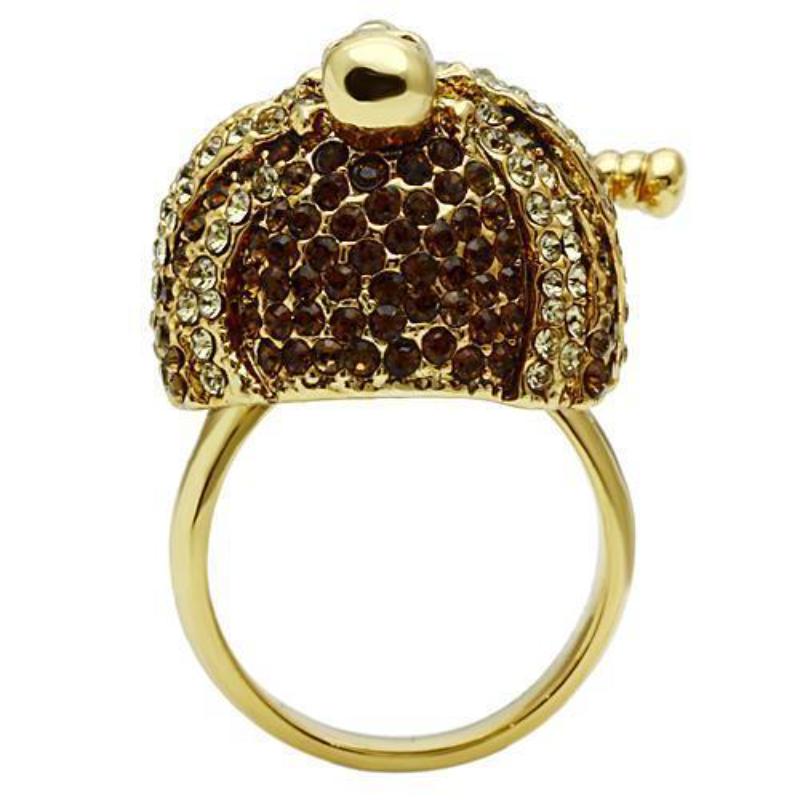 Gold White Metal Ring with Top Grade Crystal in Smoked Quartz