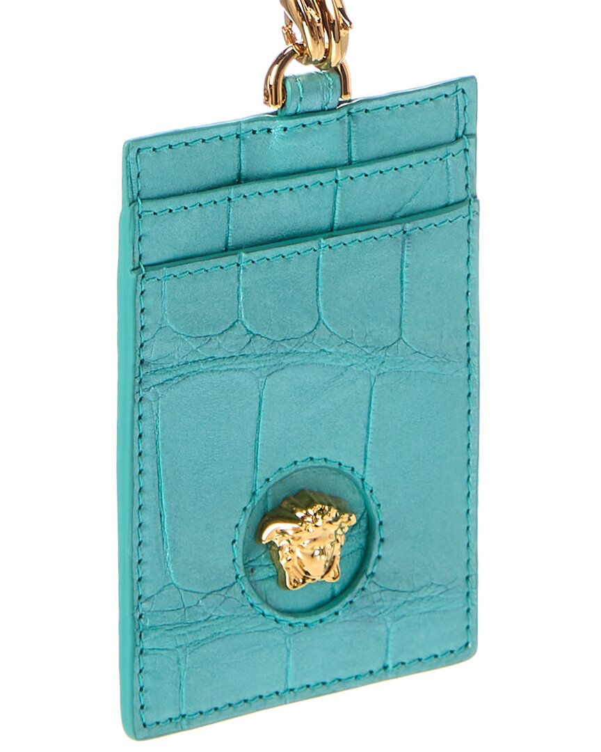 Versace La Medusa Croc-Embossed Leather Card Holder On Chain