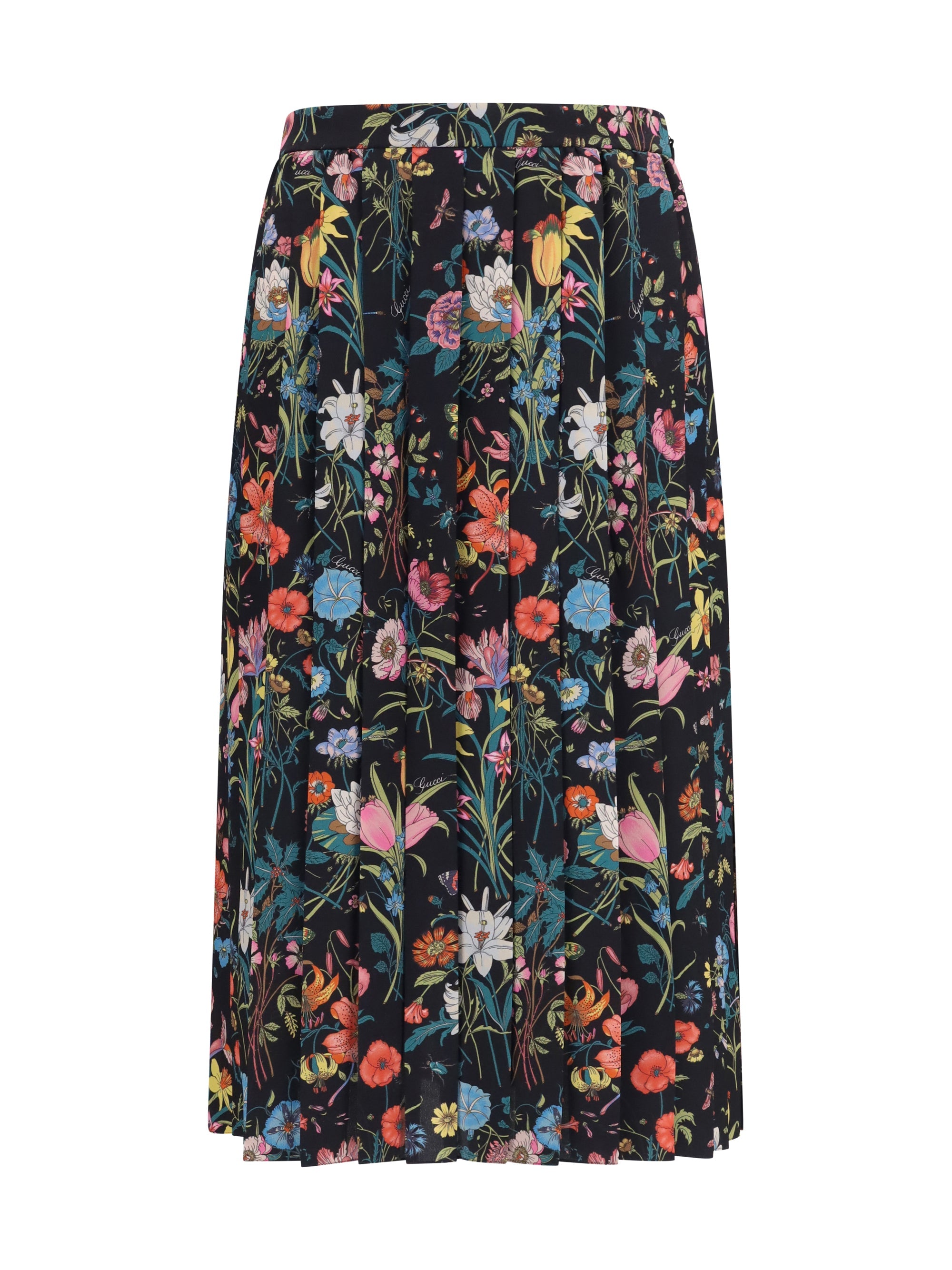 Gucci Women Flora Printed Silk Midi Skirt