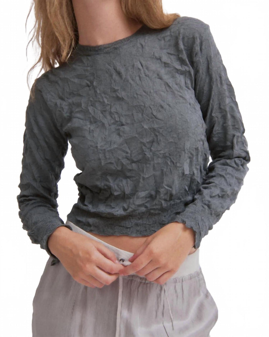 Crinkled Pullover Sweater In Steel
