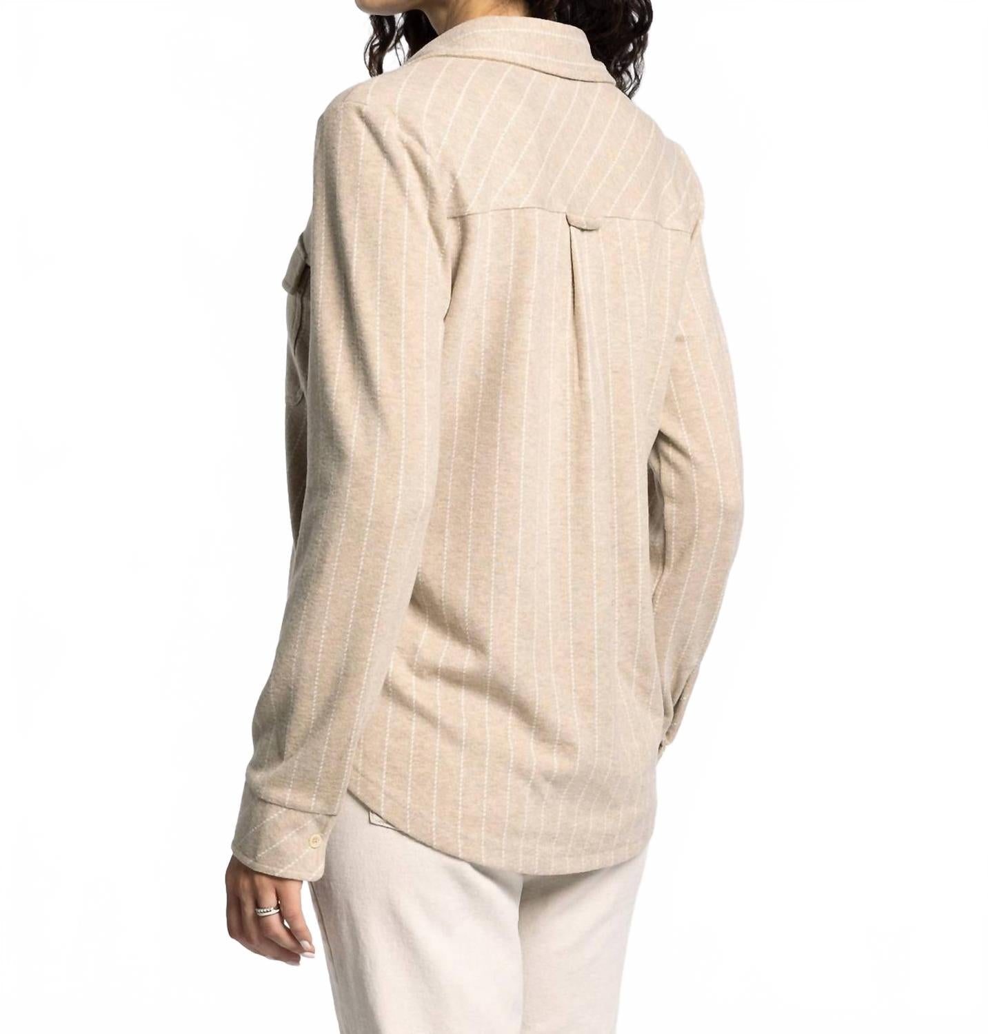 Cassian Button Up Shirt In Camel Ivory Stripe