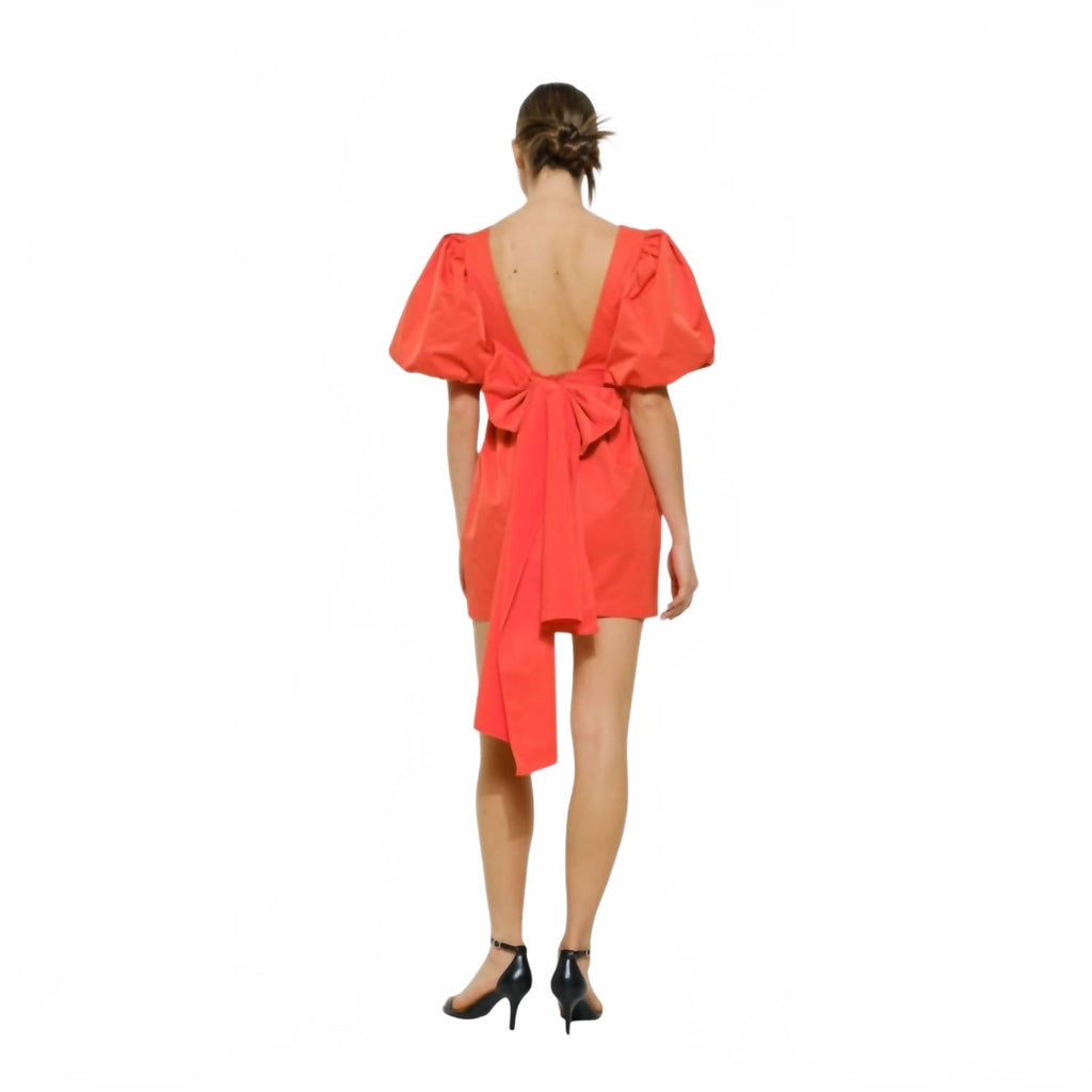 Sunset Bow Mini Dress In Red Orange