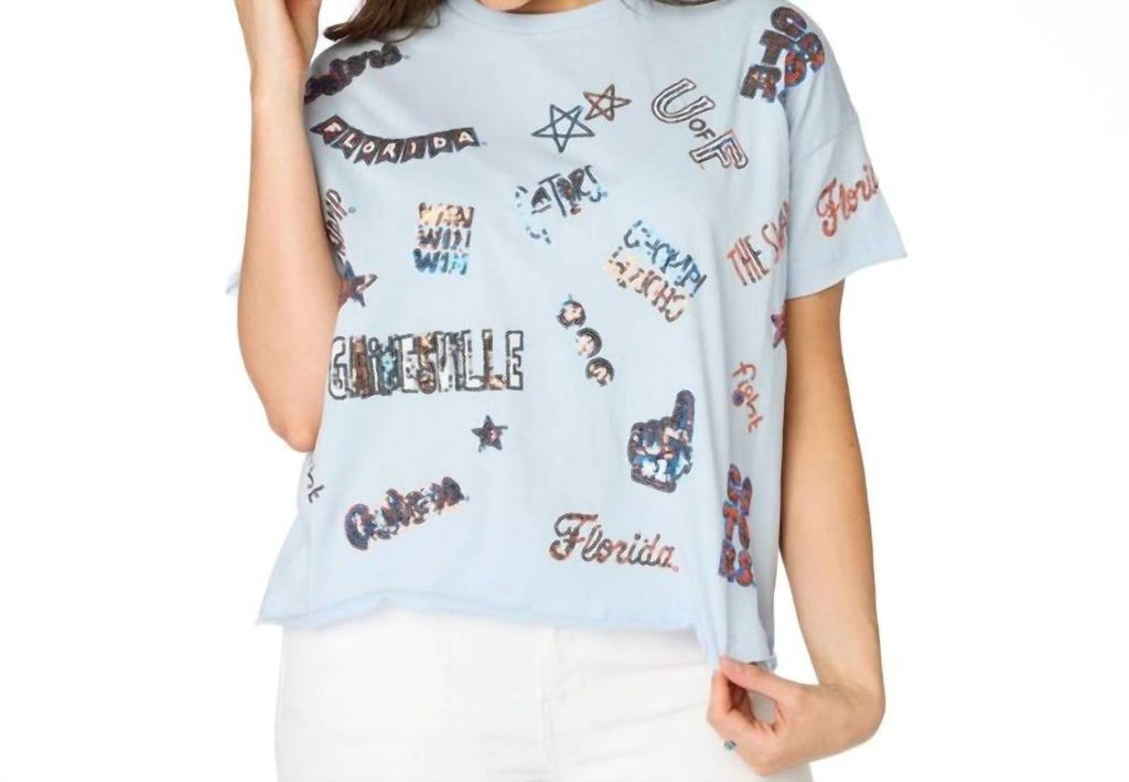 The Florida Sequin Spirit Tee In Light Blue