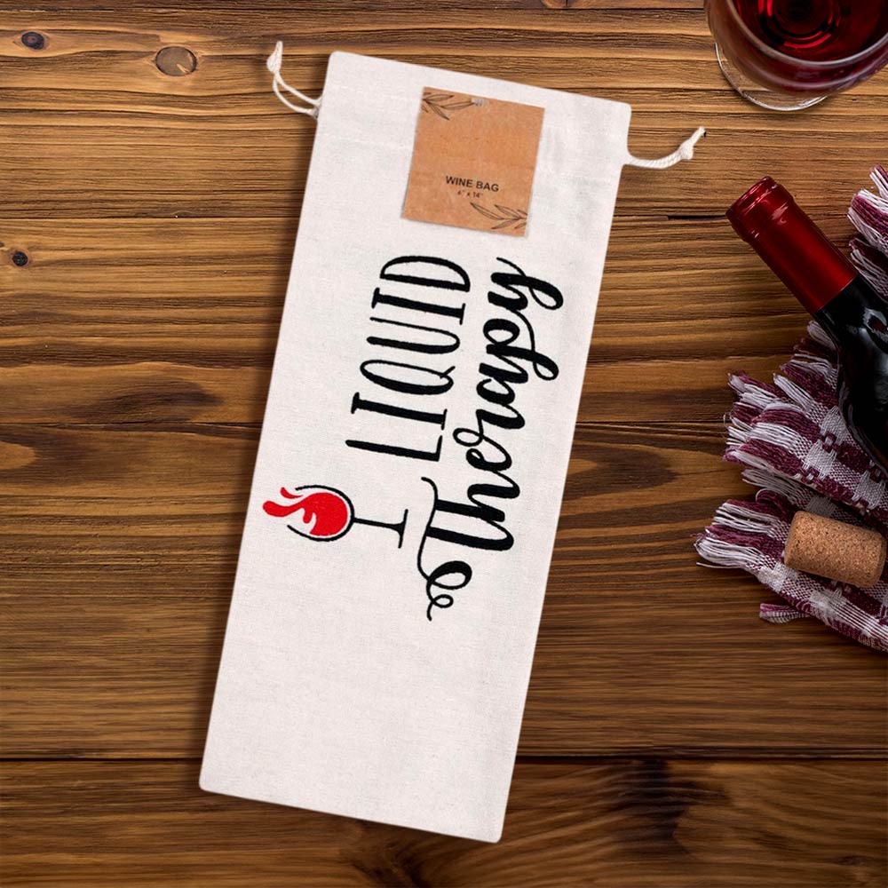 LIQUID THERAPHY Message Printed Drawstring Pouch Wine Bottle Gift Bag