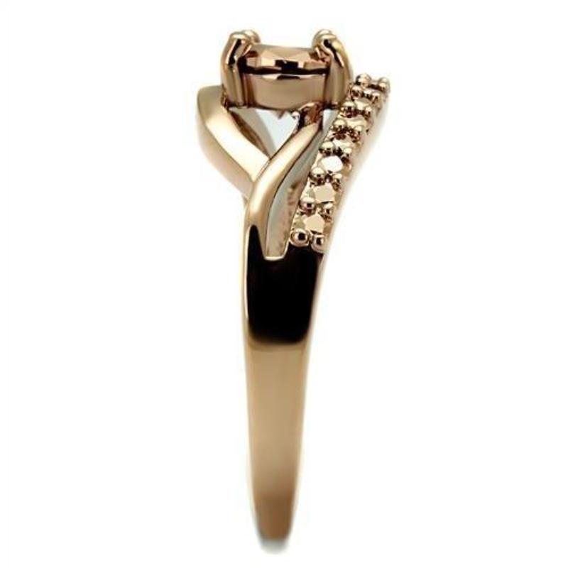 IP Rose Gold(Ion Plating) Brass Ring with AAA Grade CZ in Metallic Light Gold
