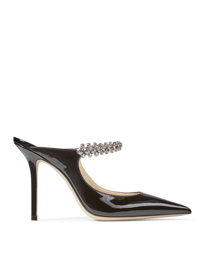 Jimmy Choo Women Bing 100 Black Patent Leather Clog With Crystal Strap