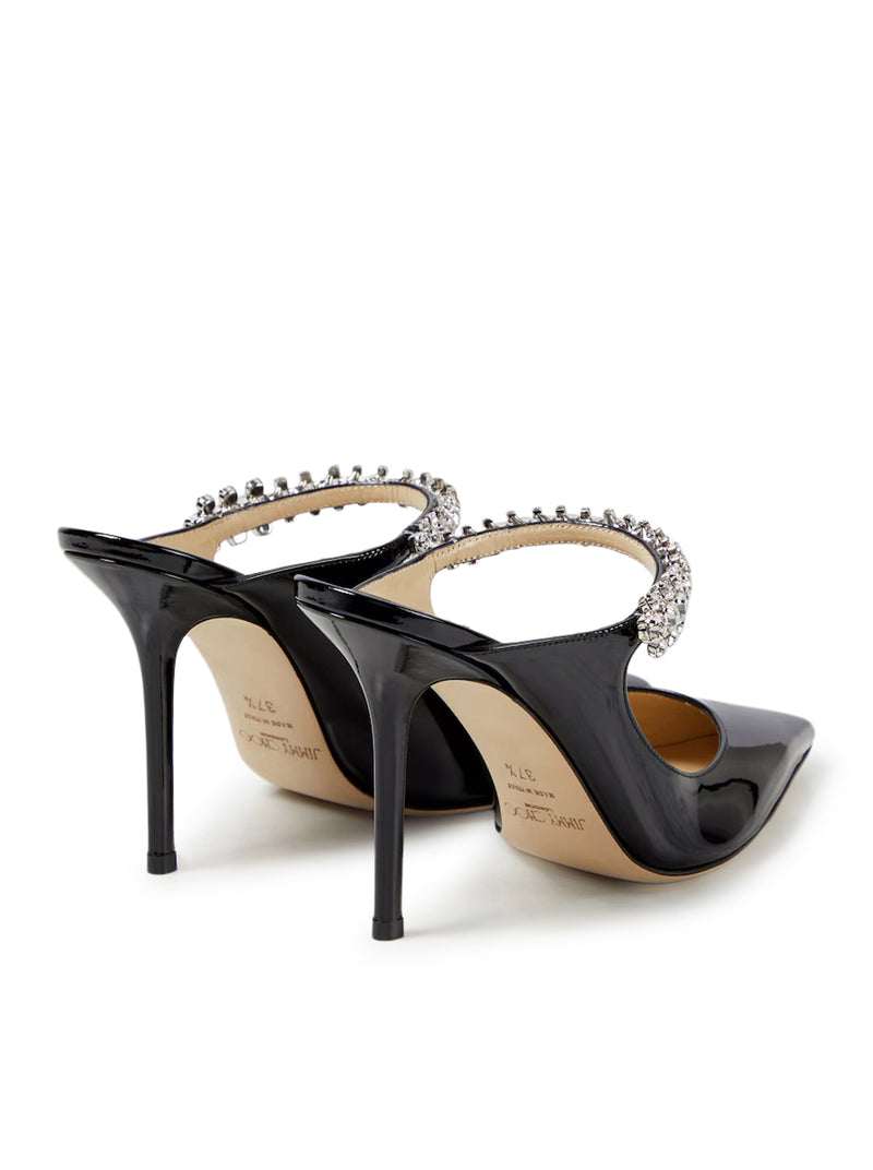 Jimmy Choo Women Bing 100 Black Patent Leather Clog With Crystal Strap
