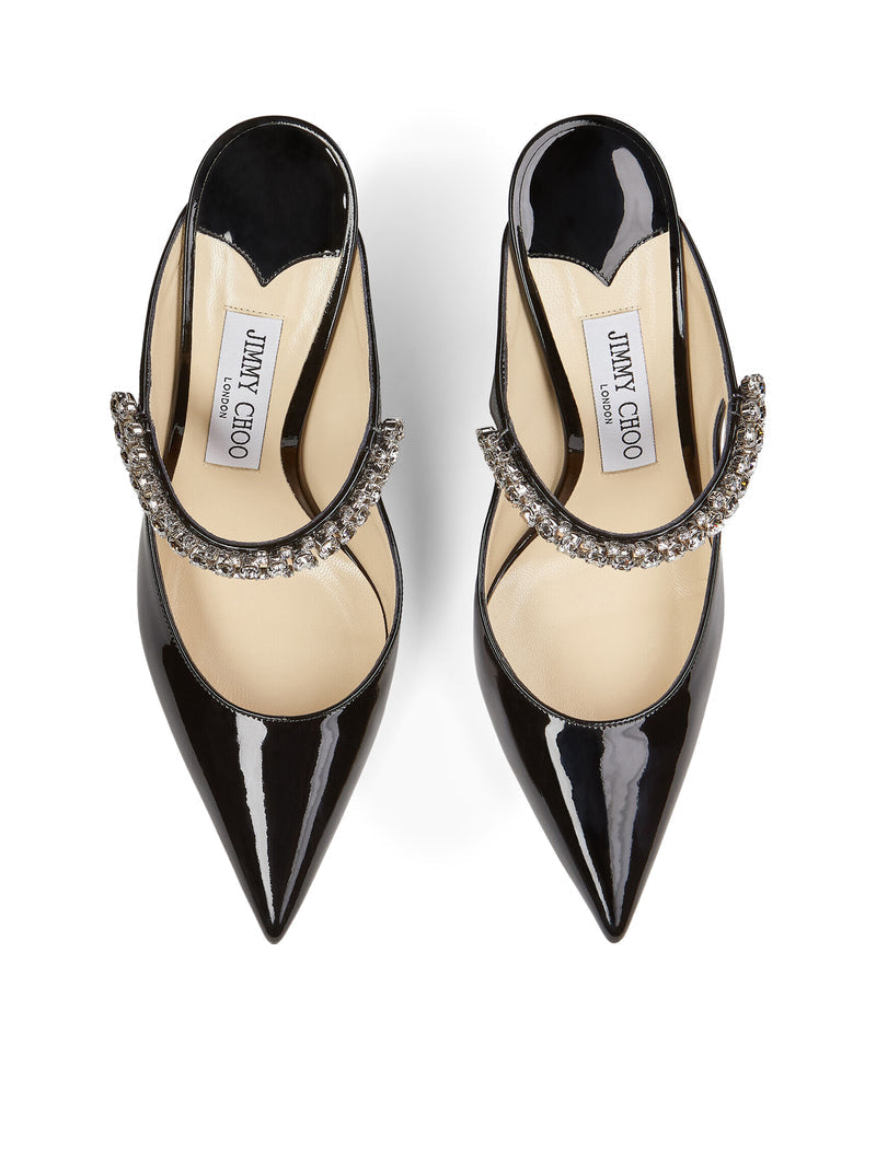 Jimmy Choo Women Bing 100 Black Patent Leather Clog With Crystal Strap