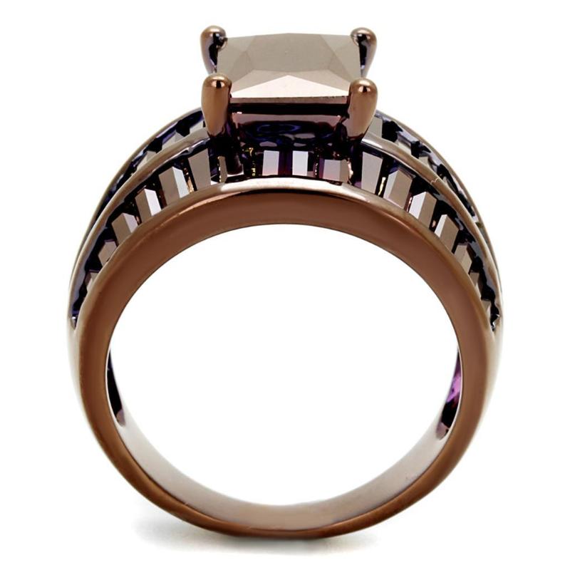 IP Coffee light Brass Ring with AAA Grade CZ in Light Coffee
