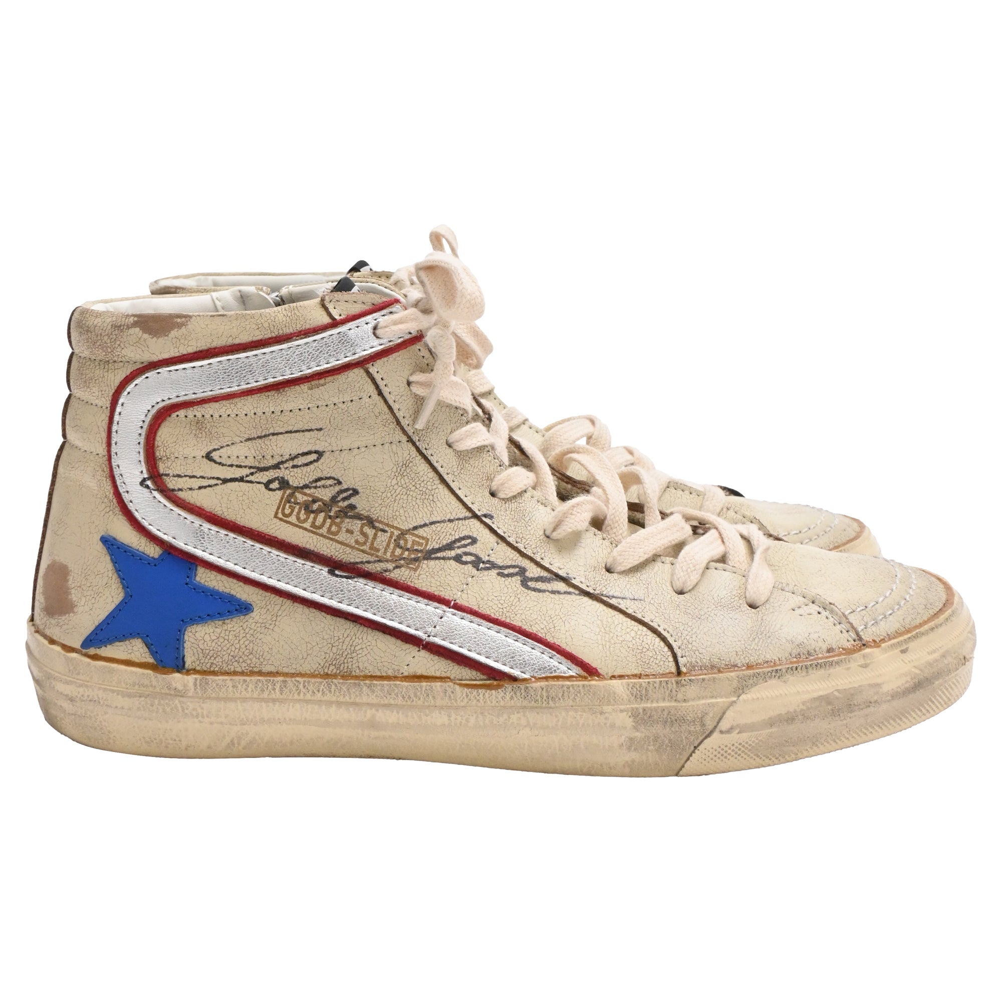 Golden Goose Slide High-Top Sneakers in Cream Leather