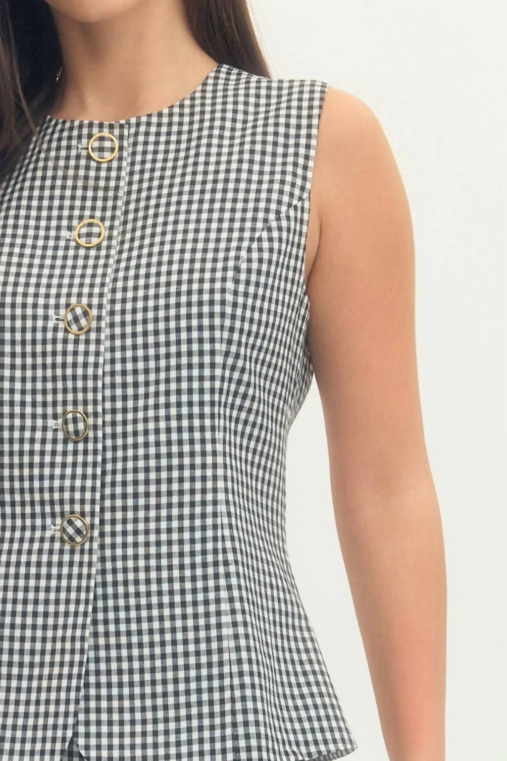 Pamela Gingham Sleeveless Romper In Black