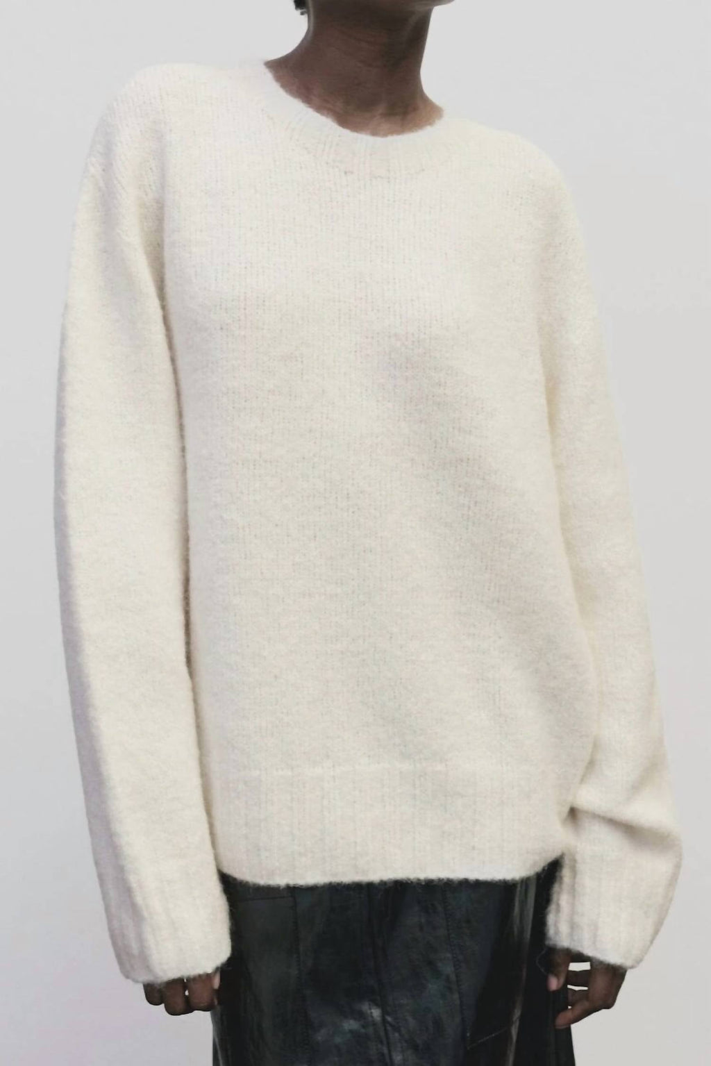 Alpaca Blend Wholegarment Knit Sweater In Ivory