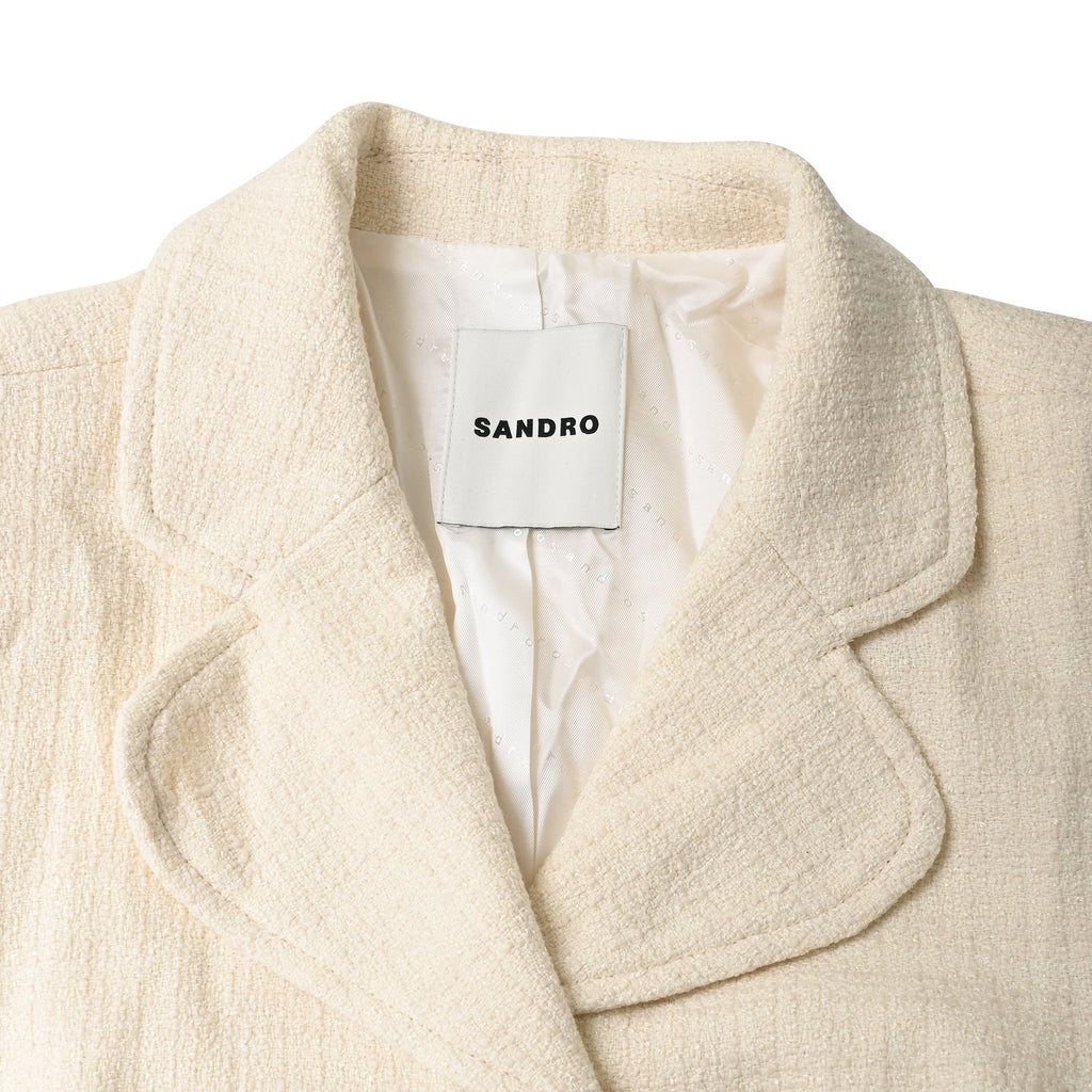 Sandro Truman Belted Tweed Jacket In Beige Cotton