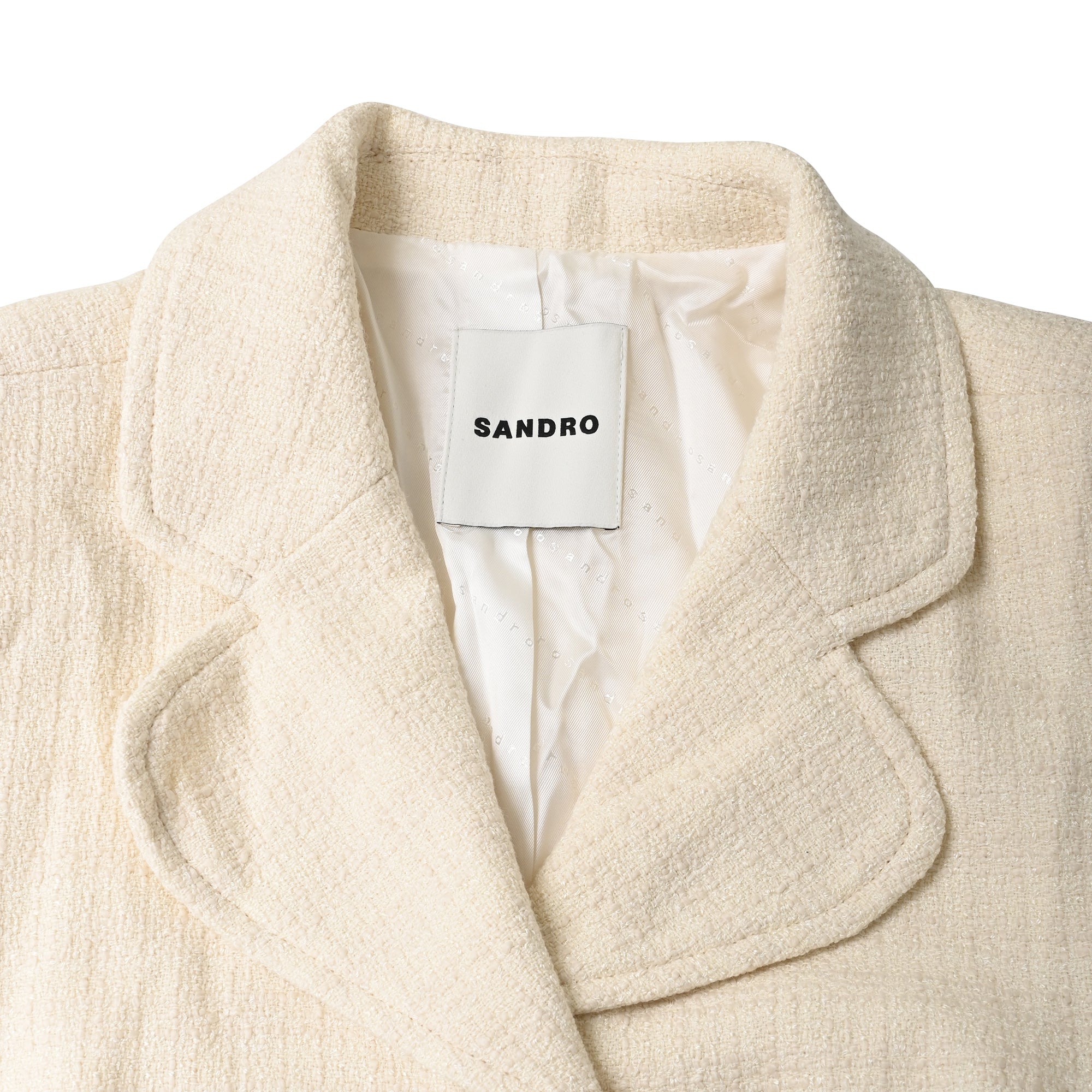 Sandro Truman Belted Tweed Jacket In Beige Cotton