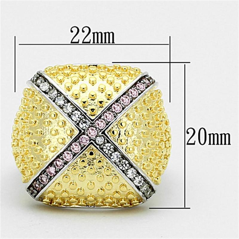 Rhodium+Gold+ Ruthenium Brass Ring with AAA Grade CZ in Rose