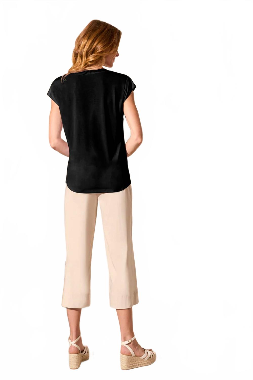 V-Neck Cap Sleeve Top In Black
