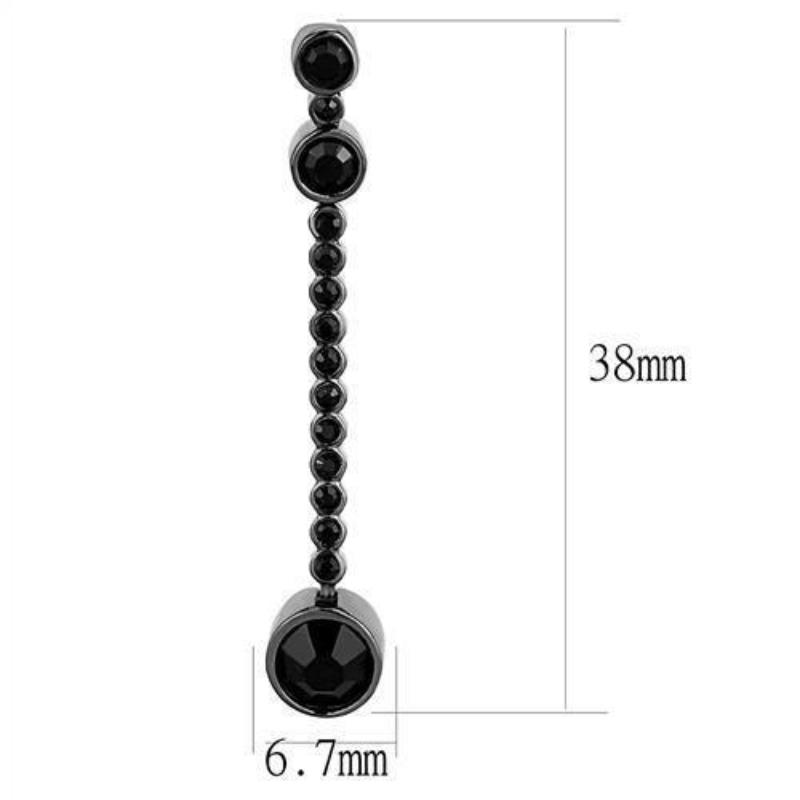 IP Light Black Stainless Steel Earrings with Top Grade Crystal in Jet