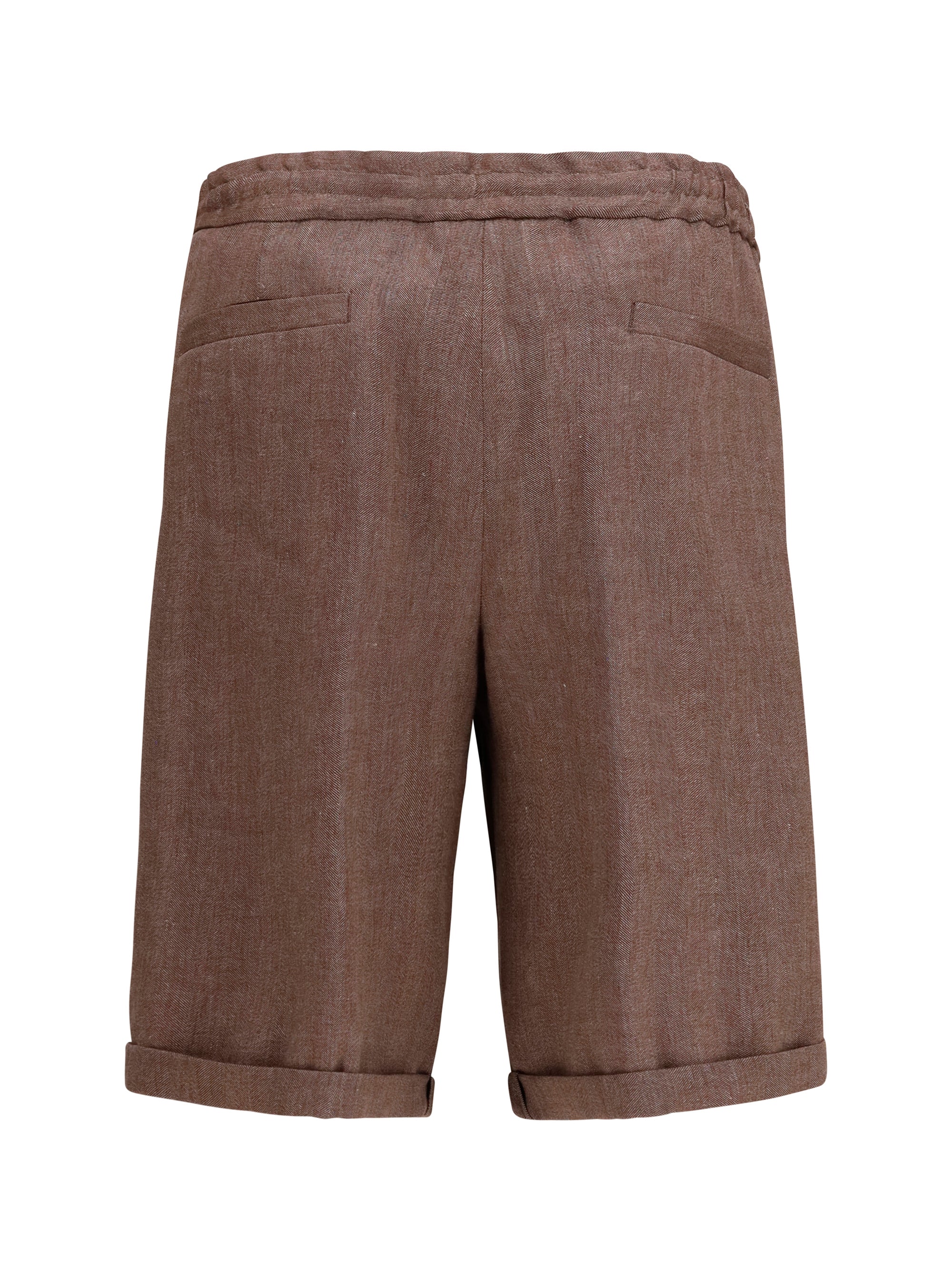 Brunello Cucinelli Men Linen And Virgin Wool Chevron Bermuda Shorts