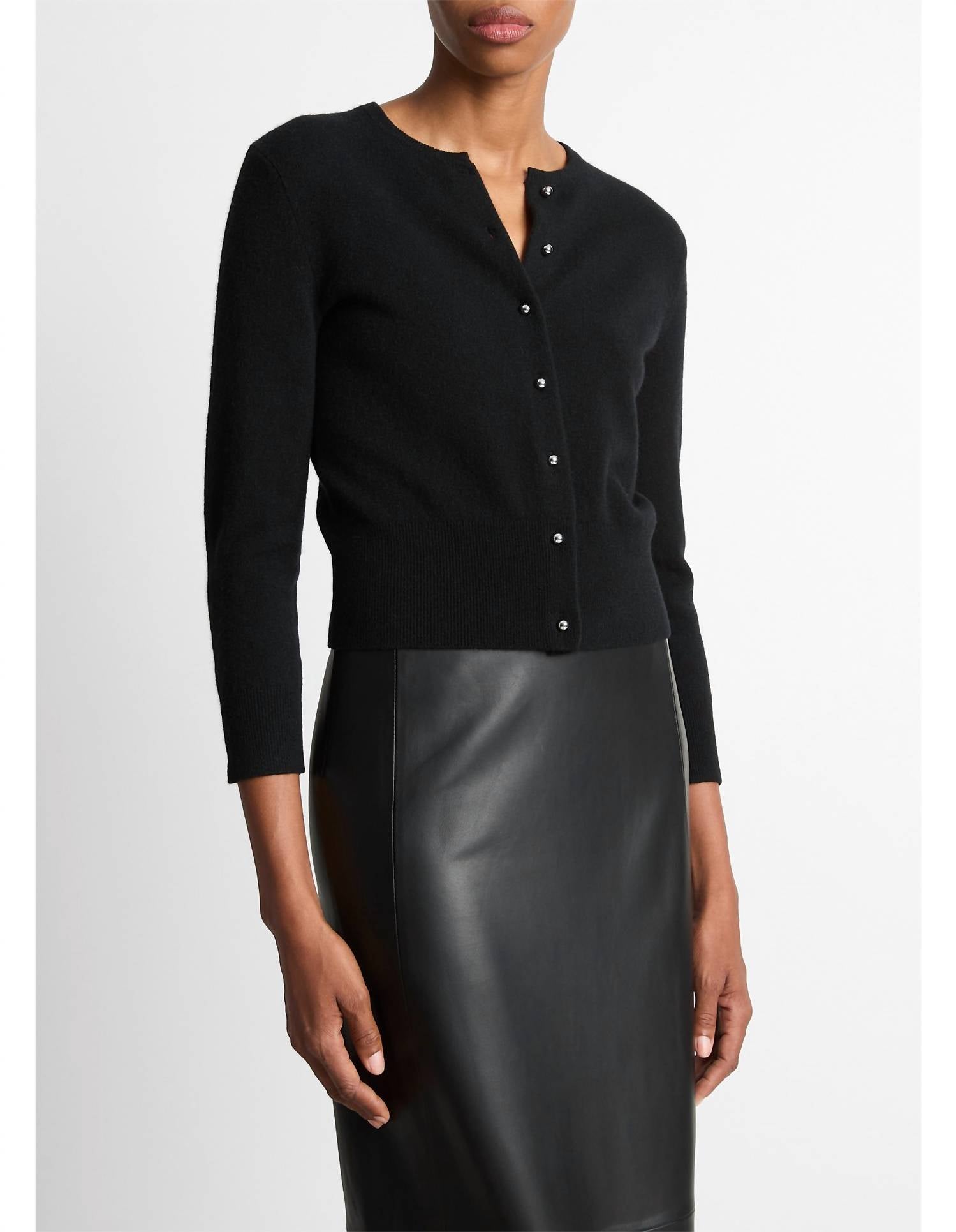 Metal Button Cardigan In Black