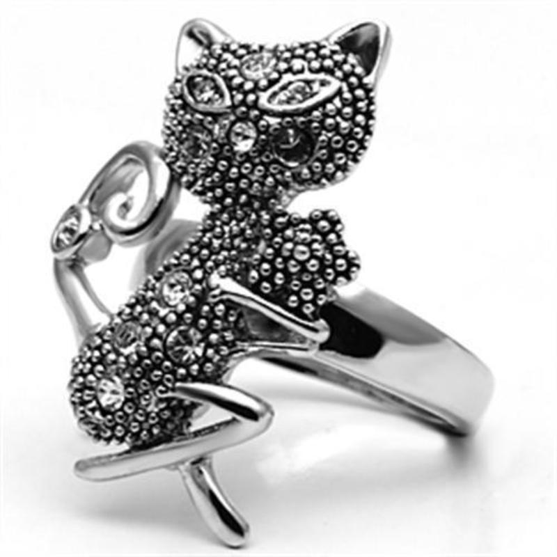 Rhodium Brass Ring with Top Grade Crystal in Clear