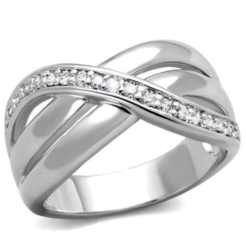 Rhodium Brass Ring with AAA Grade CZ in Clear