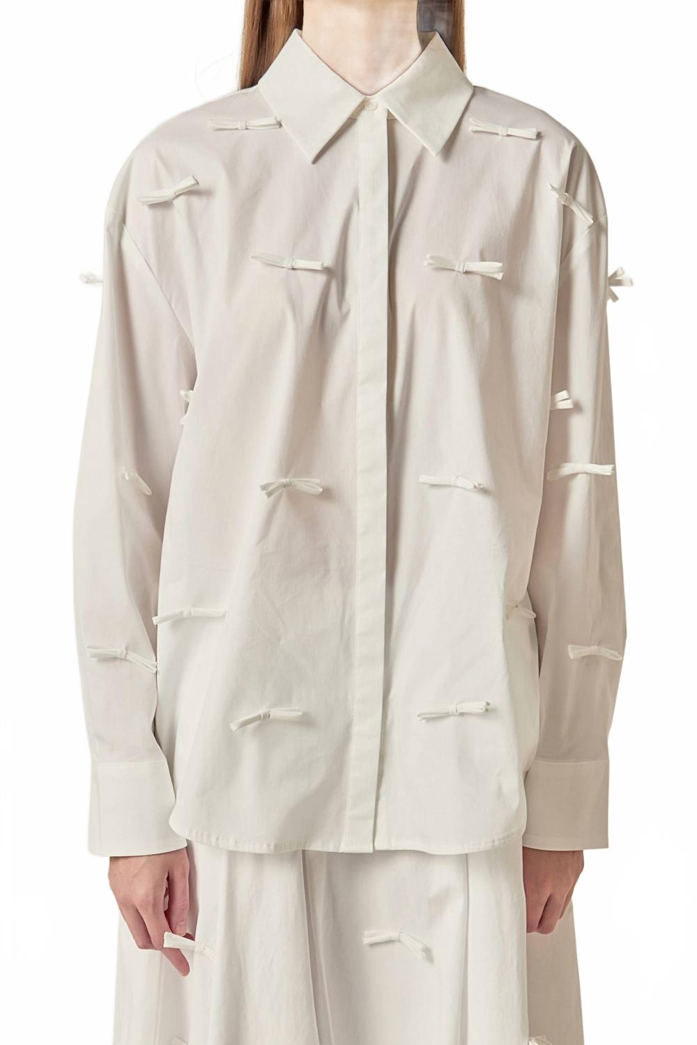 Bow Detailed Drop Shoulder Shirt In White