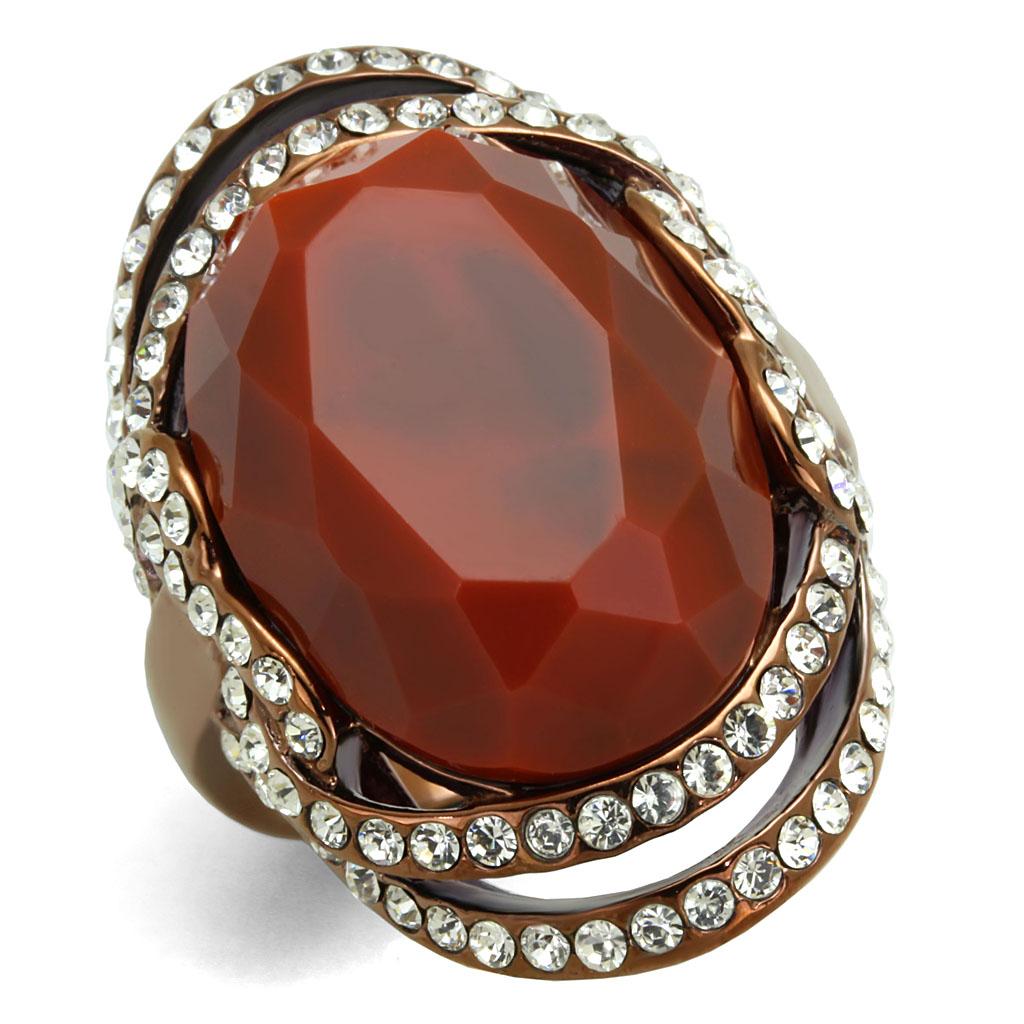 IP Coffee light Stainless Steel Ring with Synthetic Synthetic Stone in Orange