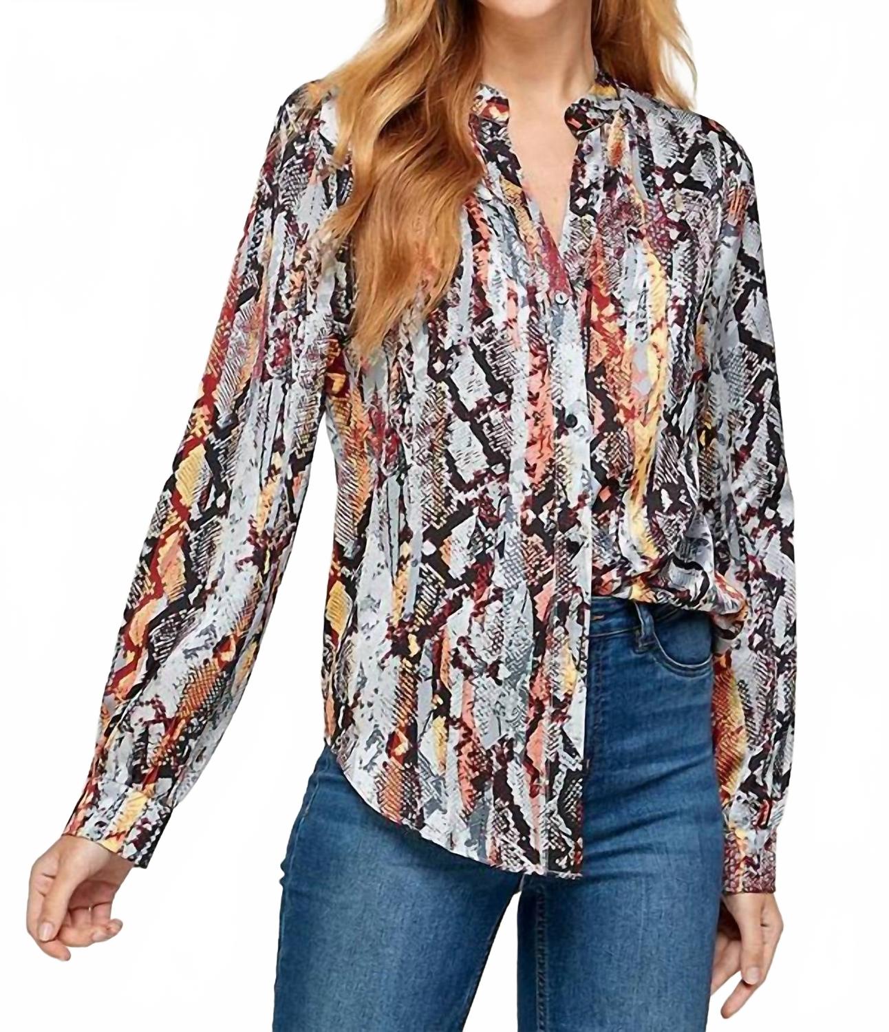 Snakeskin Print Long Sleeve Shirt In Blue Multi